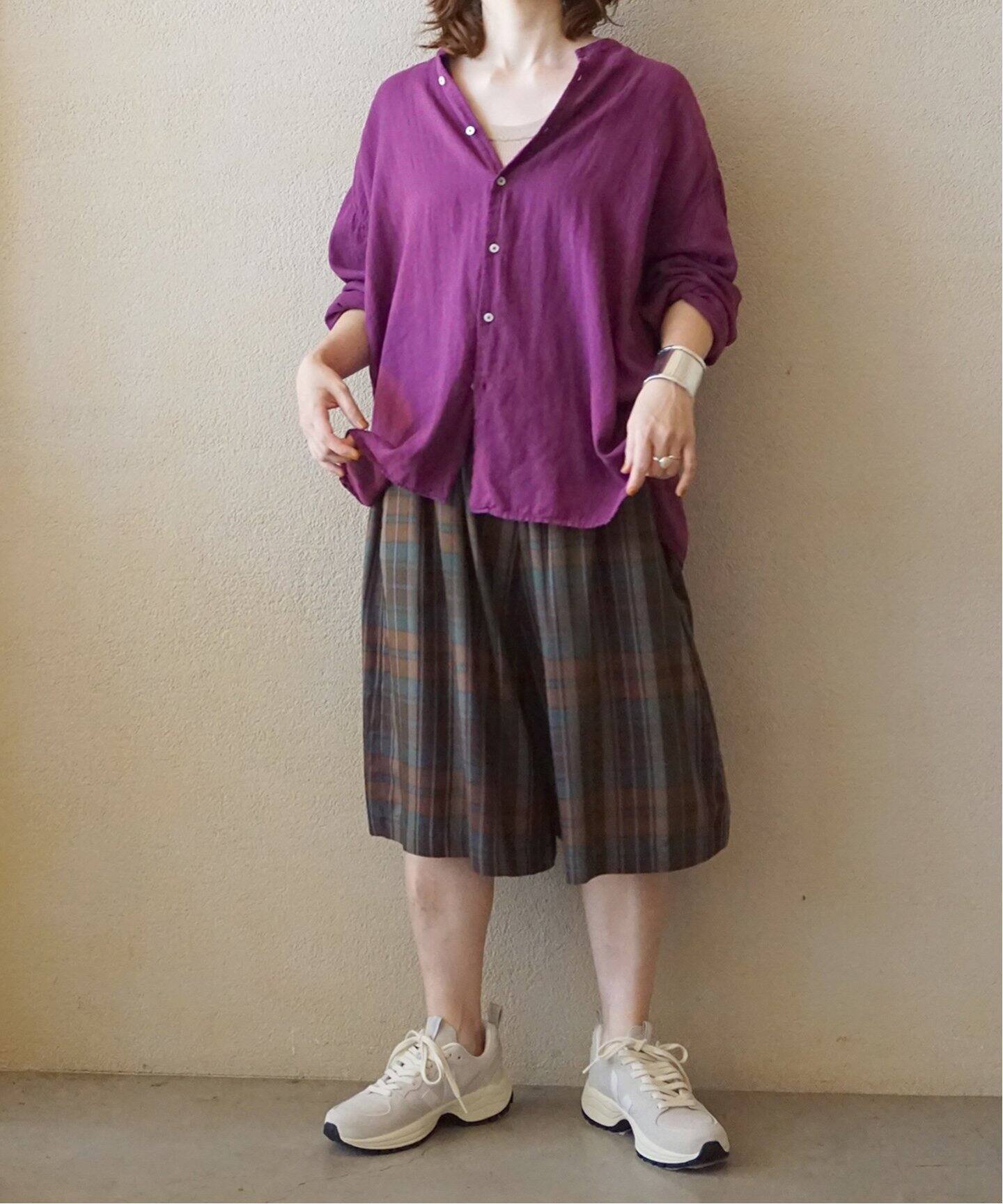 【2024SS/定価1.8万】アーメン ARMEN *GAUZE UTILITY BANDED COLLAR SHIRT*3薄手ブラウスレッドパープル(27-2506-160)【92G52】 ARMEN 【2024SS/定価1.8万】アーメン *GAUZE UTILITY BANDED