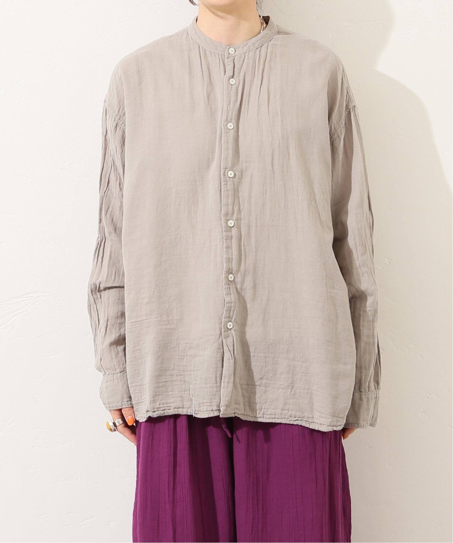 ARMENアーメン journal standard luxe購入2022SS GAUSE UTILITY LONG SHIRTガーゼ ロングシャツ[LSHA70155] ARMEN 〜GAUZE DYE UTILITY BANDED COLLAR LONG SHIRTS〜,Narumi