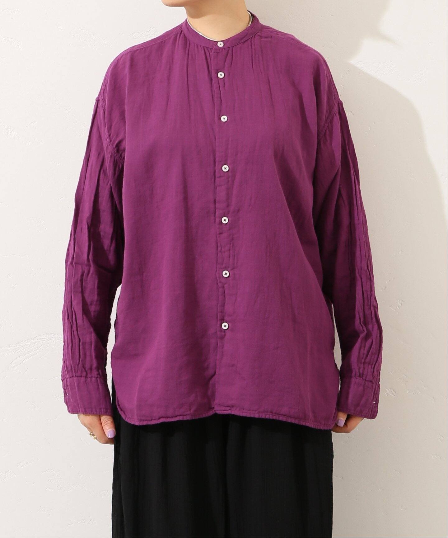 【2024SS/定価1.8万】アーメン ARMEN *GAUZE UTILITY BANDED COLLAR SHIRT*3薄手ブラウスレッドパープル(27-2506-160)【92G52】 ARMEN 【2024SS/定価1.8万】アーメン *GAUZE UTILITY BANDED