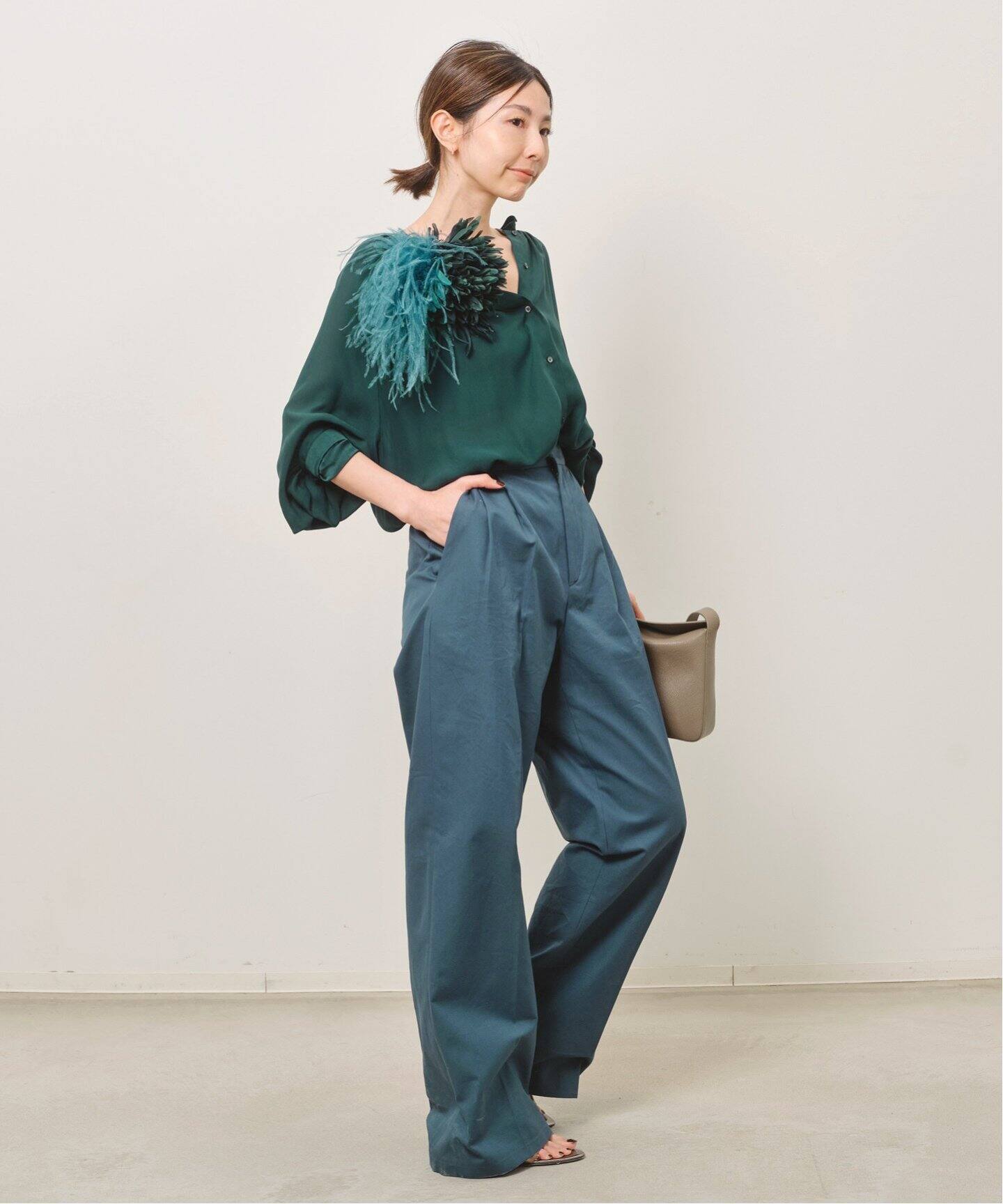 INDRESS/インドレス】 Satin draped blouse（シャツ／ブラウス）｜L 