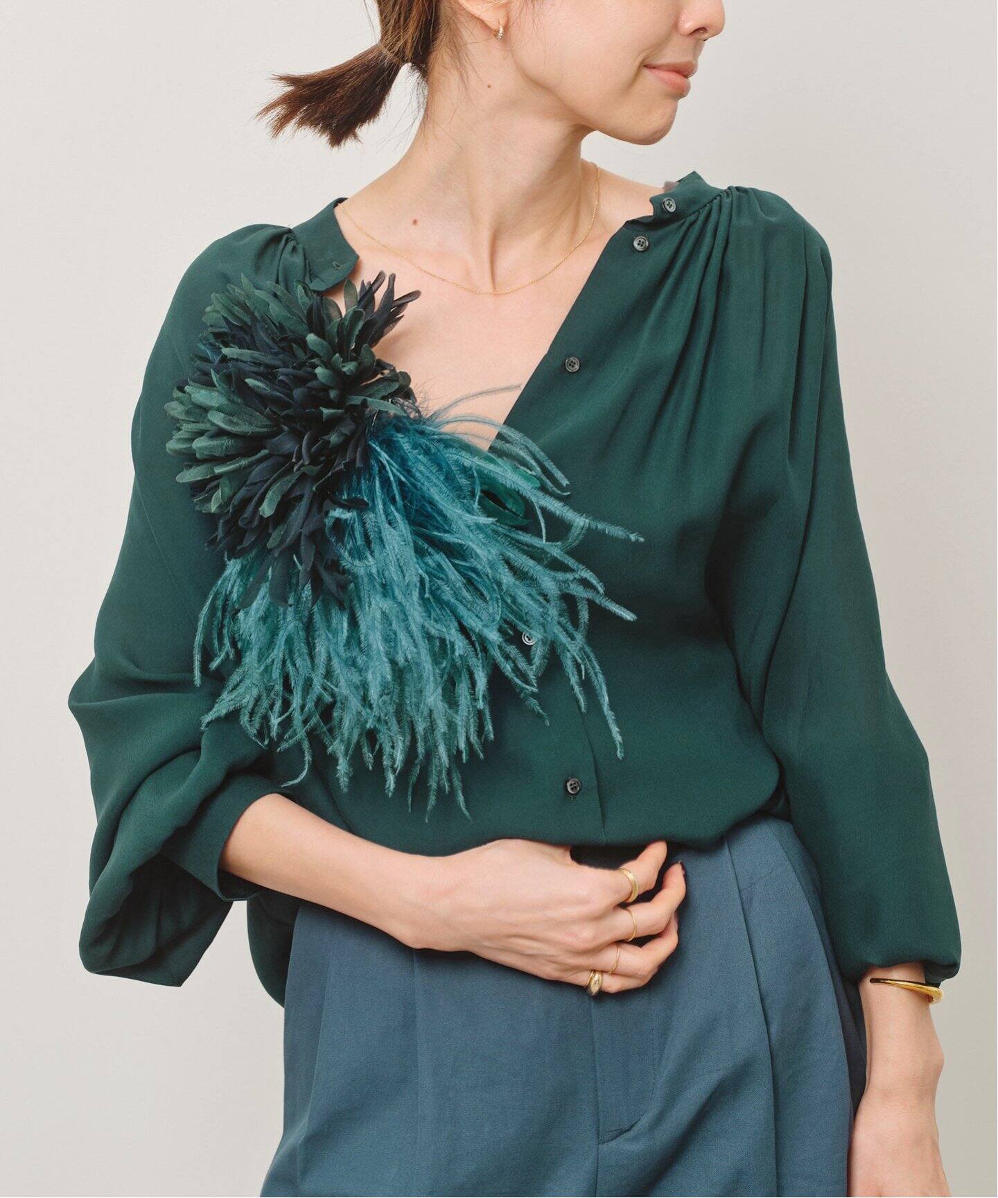 INDRESS/インドレス】 Satin draped blouse（シャツ／ブラウス）｜L 