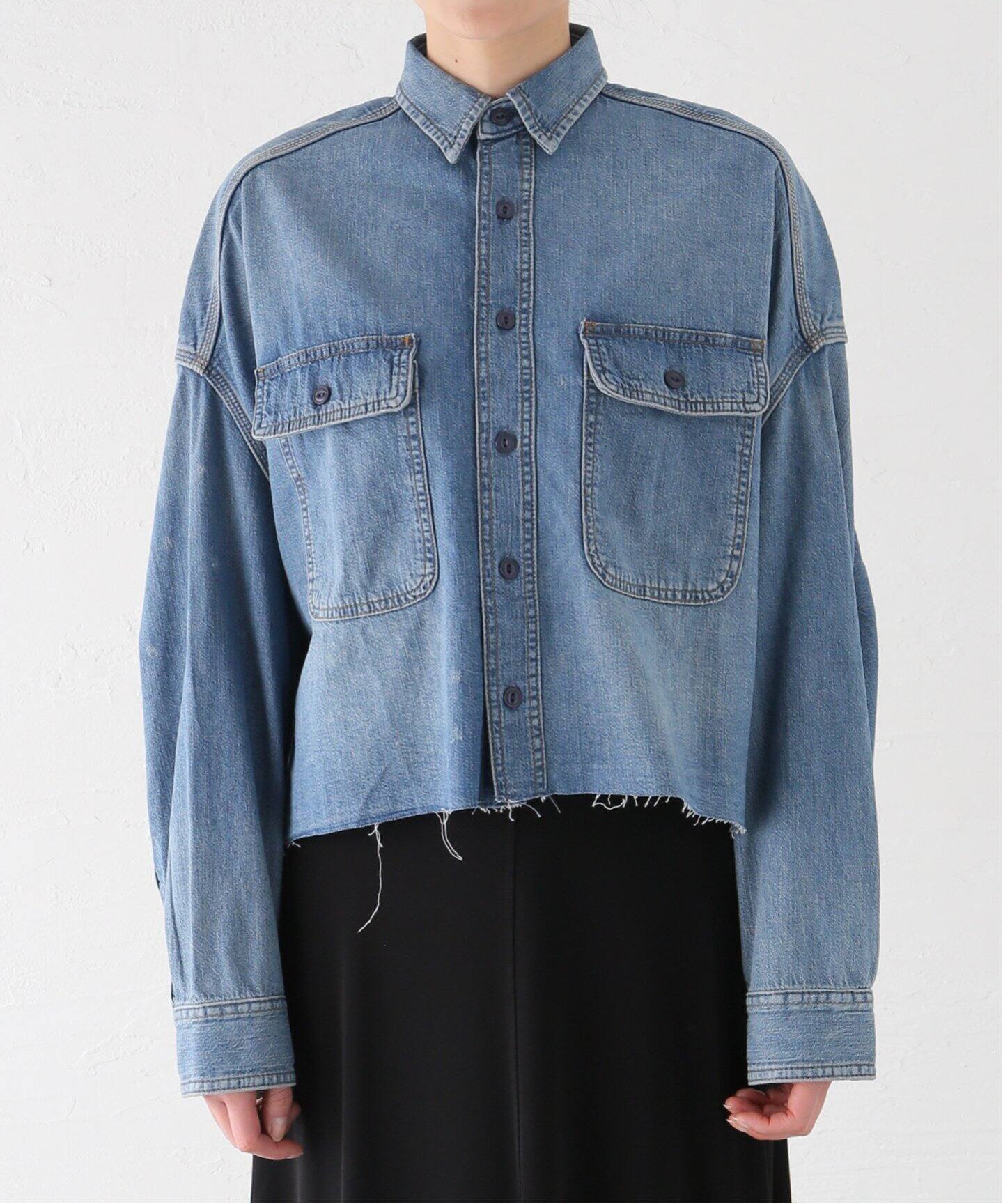 R13/アールサーティーン】 CROPPED DENIM SHIRT（シャツ／ブラウス 