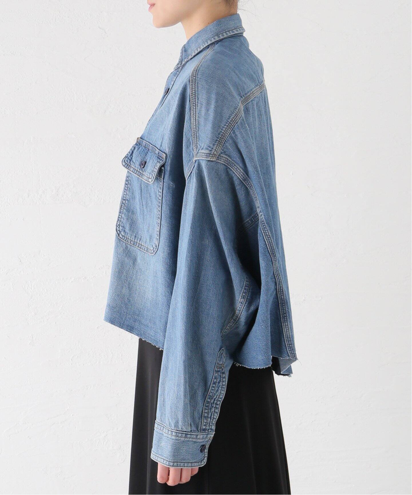 R13/アールサーティーン】 CROPPED DENIM SHIRT（シャツ／ブラウス 