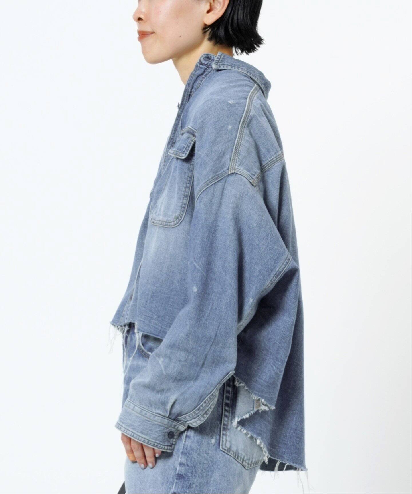 R13/アールサーティーン】クロップドデニムシャツ（シャツ／ブラウス  