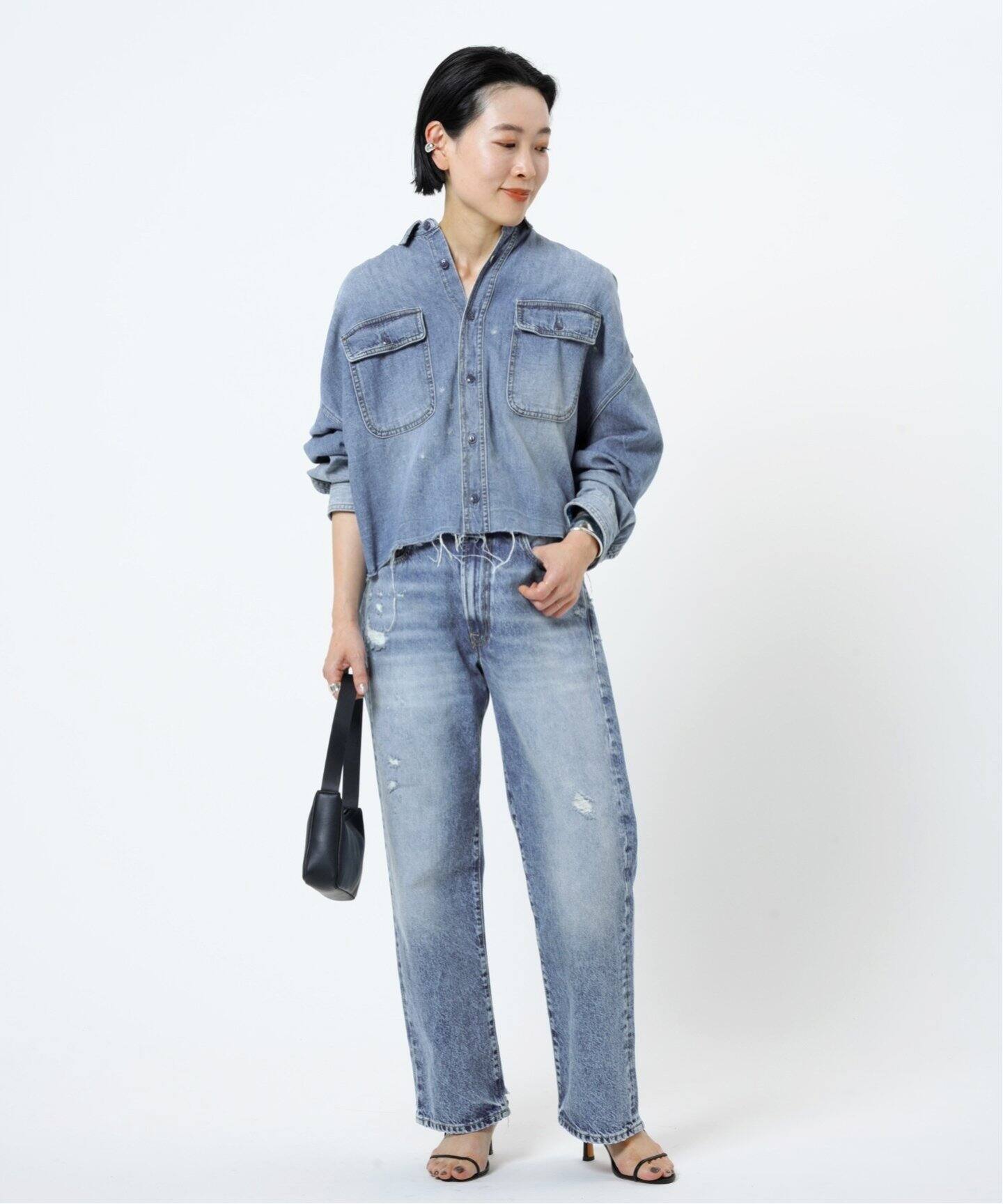 R13/アールサーティーン】クロップドデニムシャツ（シャツ／ブラウス  