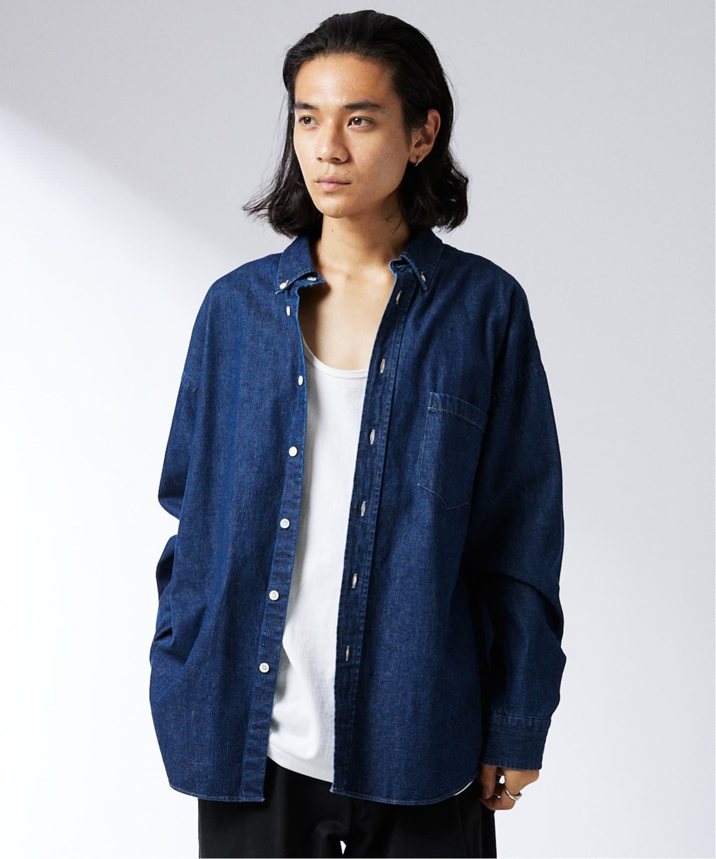デニム ファットシルエット ボタンダウンシャツ（シャツ／ブラウス