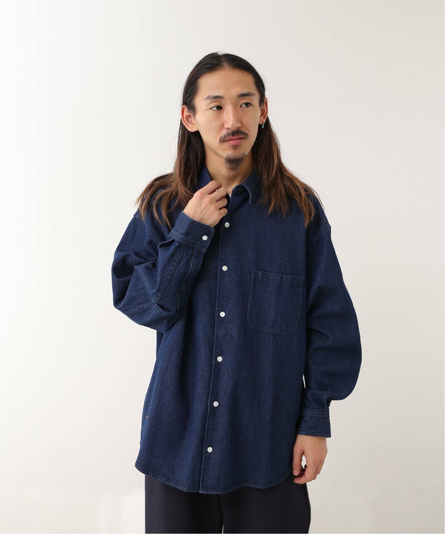 FOLL / フォル】cotton linen denim big daily shirt（シャツ 