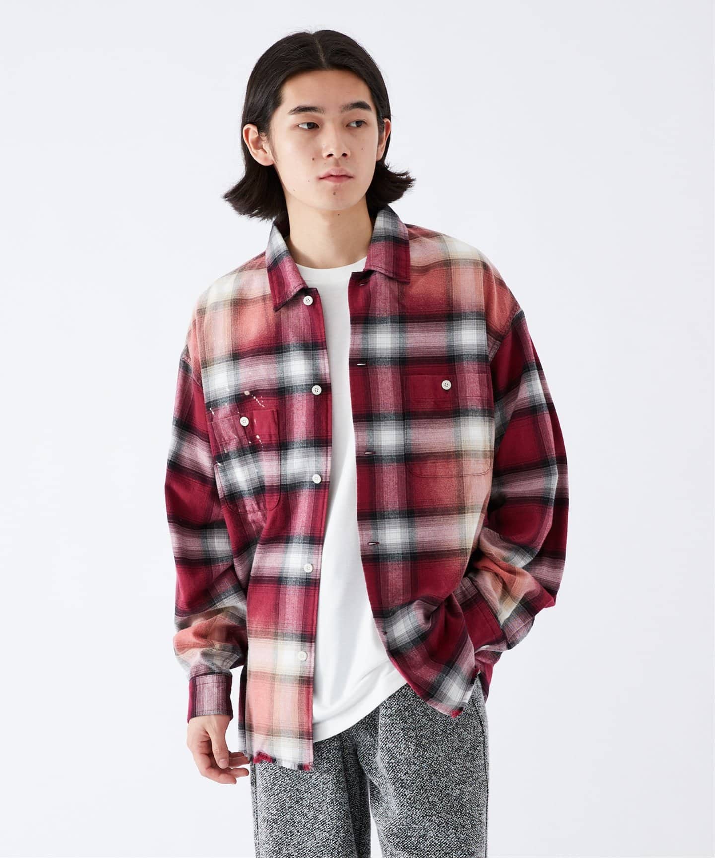 ボリス ビジャン サベリ / 硫化染め+水染めテレコレイヤード LS Tシャツ ボリス ビジャン サベリ メンズ Tシャツ トップス ショート