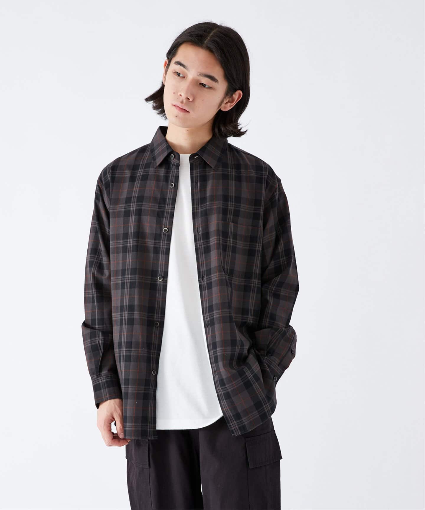 STUDIOUS ロング ウール チェック ガウンシャツ 日本製 ブラック 2 古着 60s 日本製 Towncraft Penneys ブラック シャドー チェック