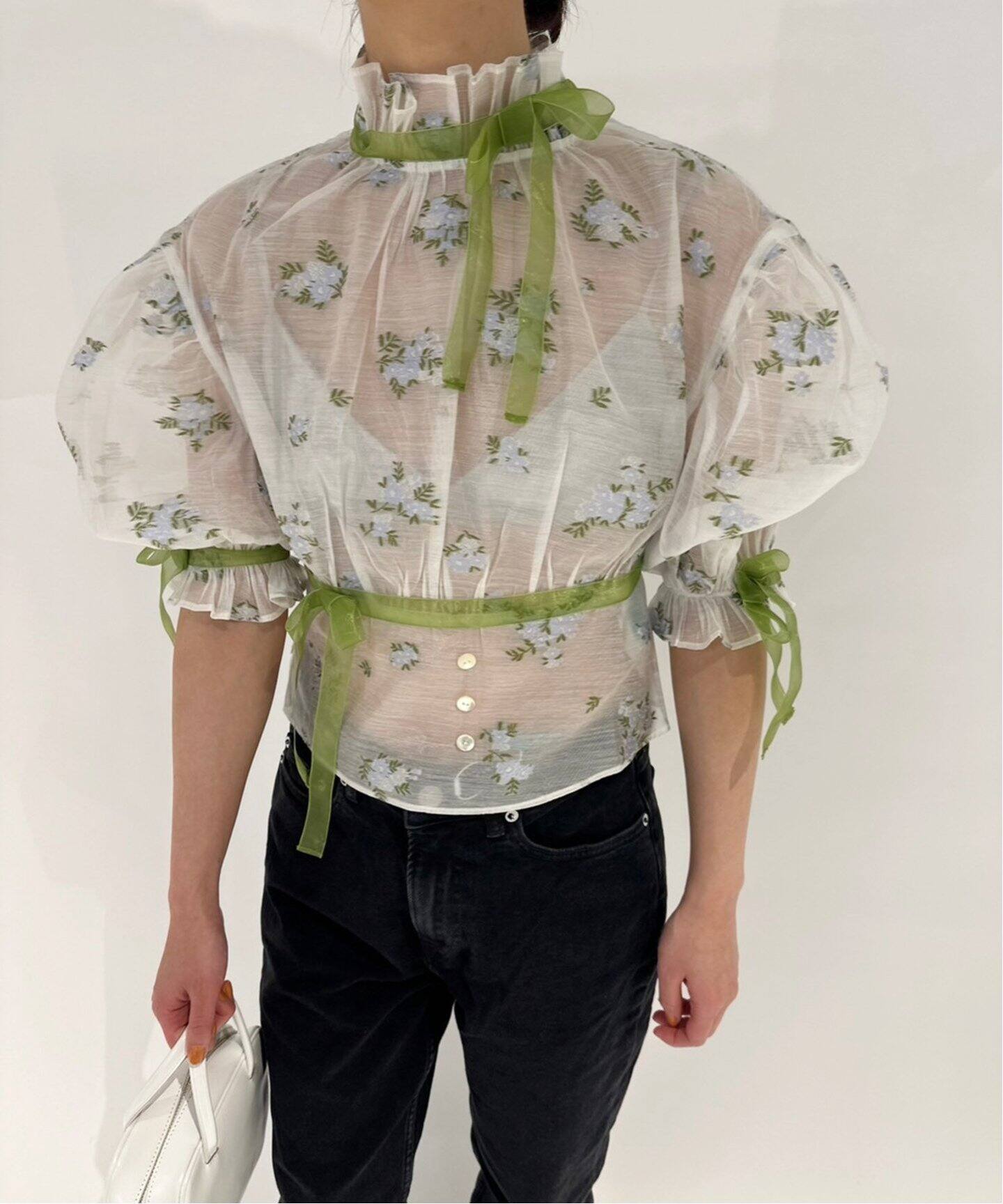 YUHAN WANG/ユハン ワン】ribbon chiffon top（シャツ／ブラウス 