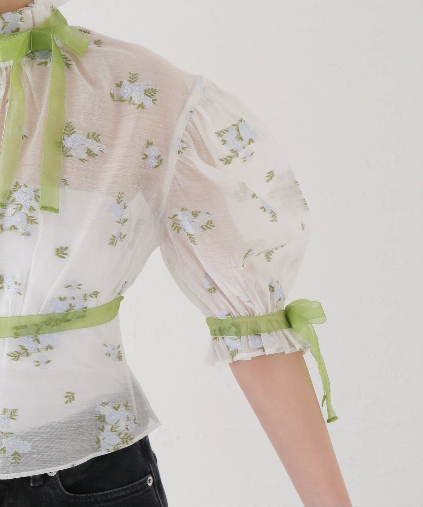 YUHAN WANG/ユハン ワン】ribbon chiffon top（シャツ／ブラウス 