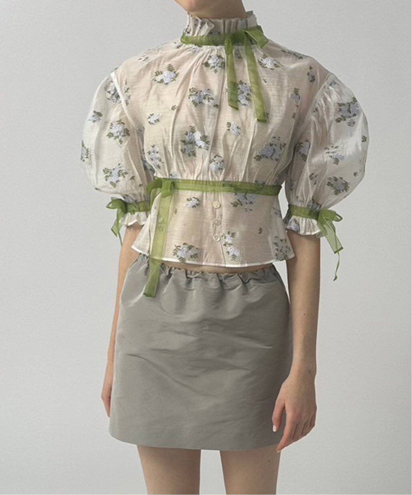 YUHAN WANG/ユハン ワン】ribbon chiffon top（シャツ／ブラウス 