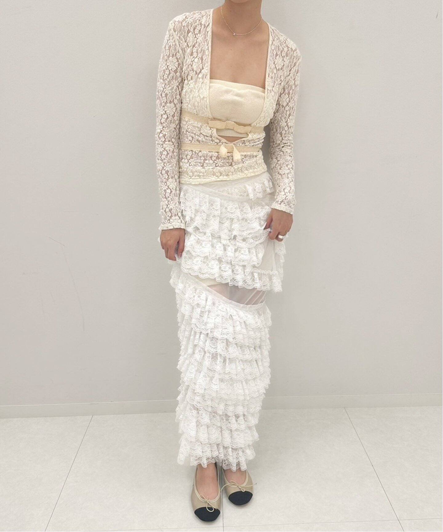 YUHAN WANG/ユハン ワン】ribbon tied lace top（シャツ／ブラウス 