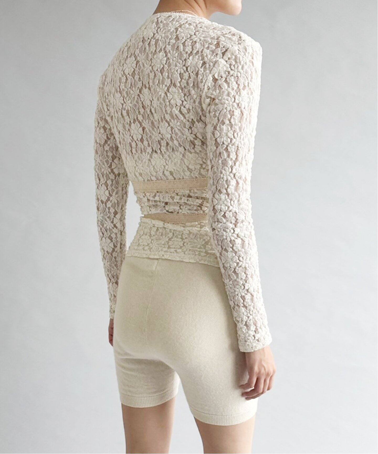 YUHAN WANG/ユハン ワン】ribbon tied lace top（シャツ／ブラウス 