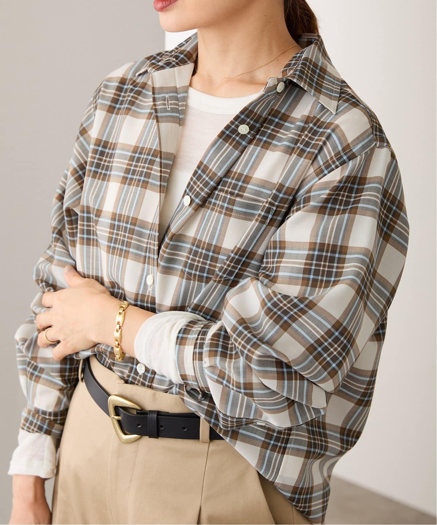 IENA 長袖チェック柄シャツ (ブラウン/ベージュ) イエナ チェック柄 シャツ 長袖 ブラウン系 - メルカリ