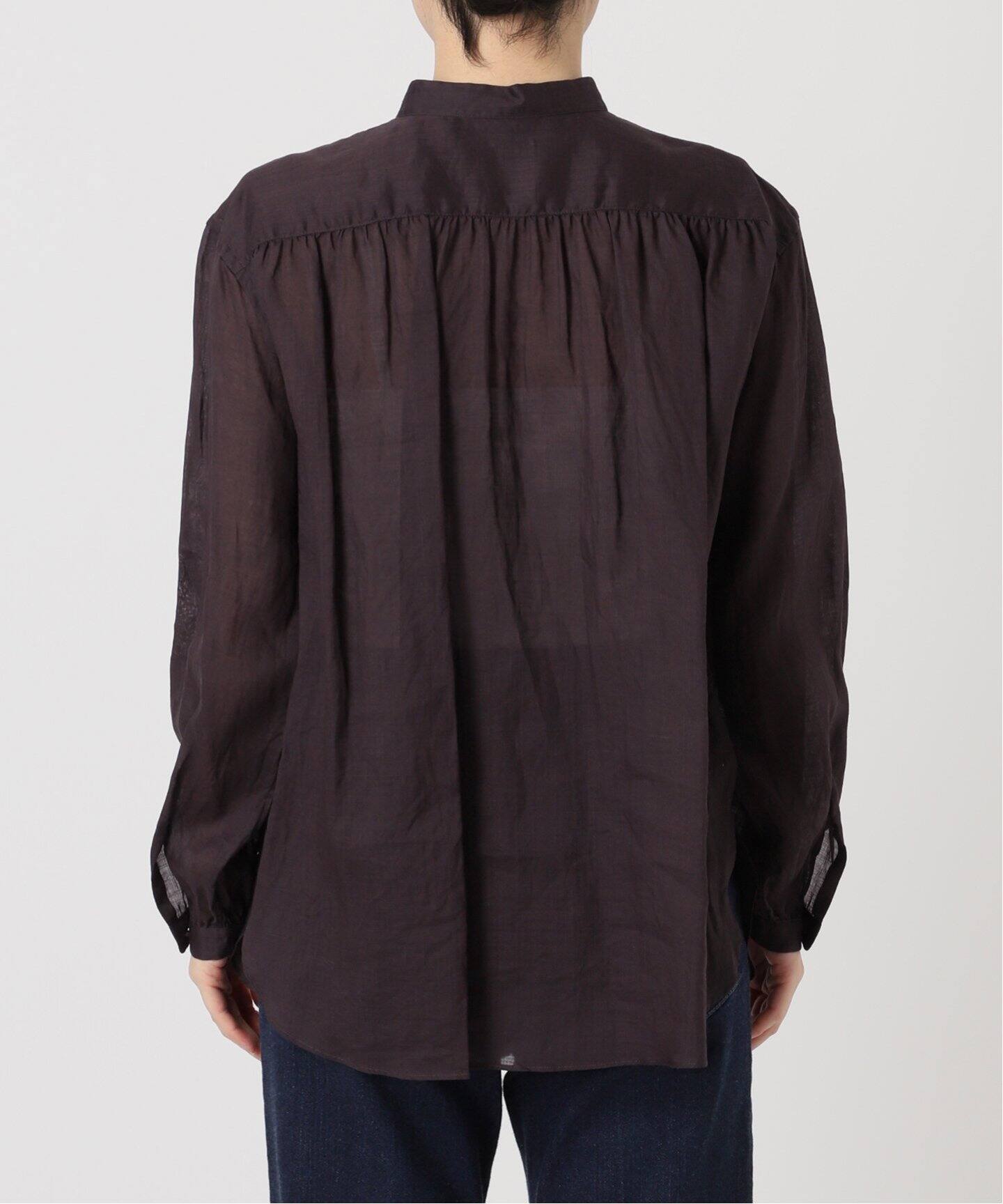 IENA LA BOUCLE ラミーローンギャザーシャツ　ボルドー　イエナ IENA LA BOUCLE ラミーローンギャザーシャツ（シャツ／ブラウス