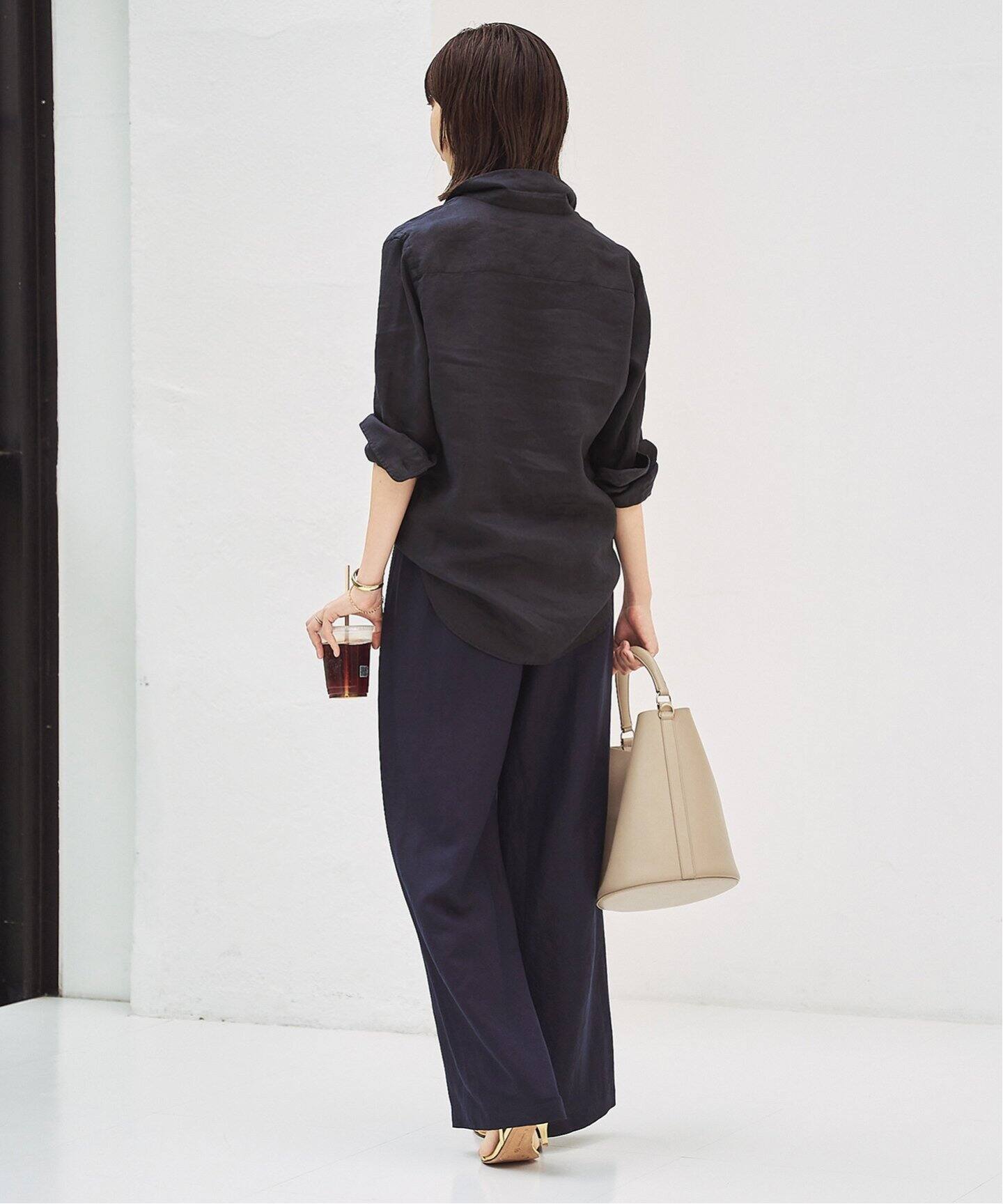 極美品 plage リネンレーヨンワイドシャツ F 黒 極美品 plage リネンレーヨンワイドシャツ F 黒