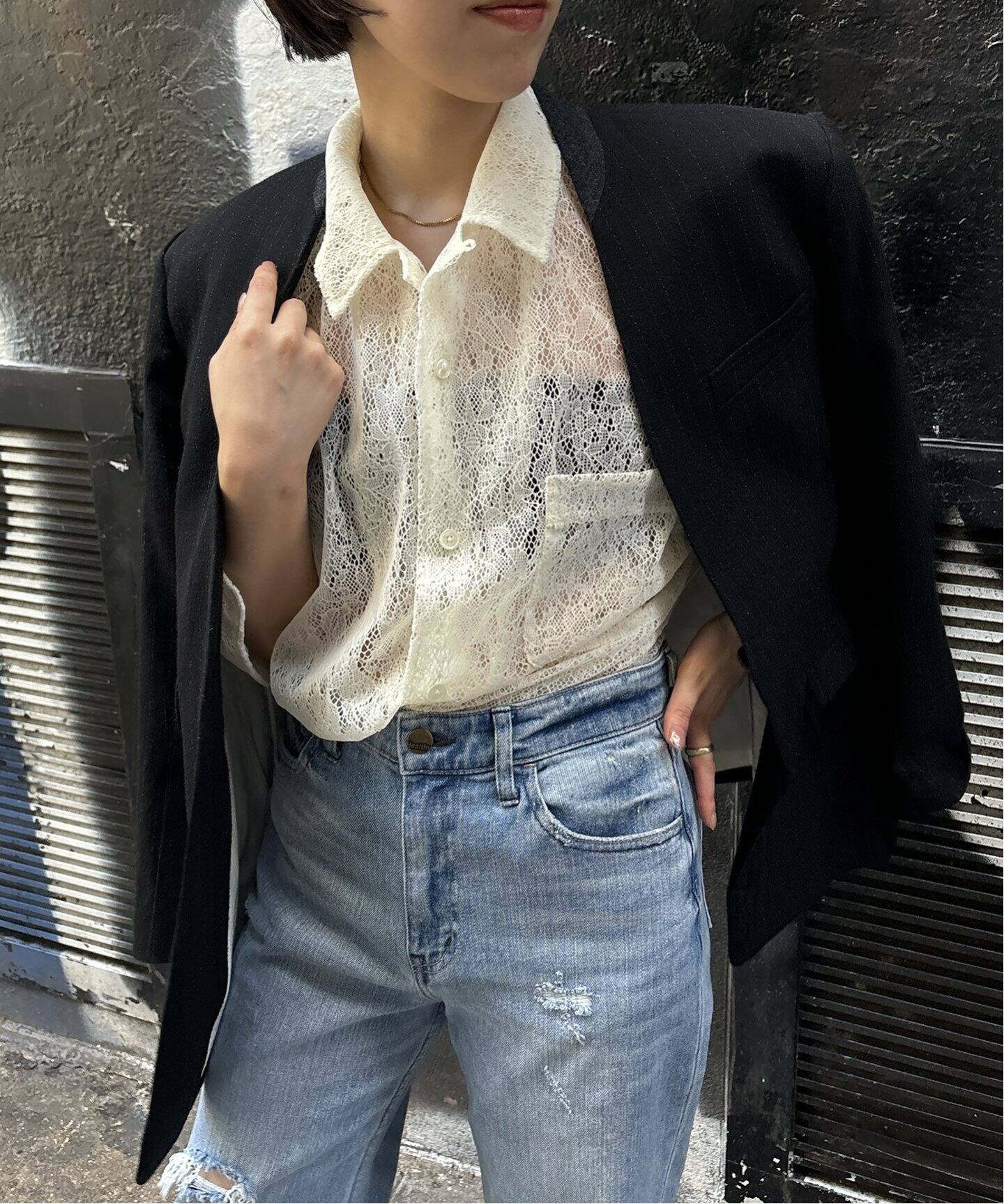 JANE SMITH/ジェーンスミス FLOCKY LACE OPEN COLLAR シャツ（シャツ 