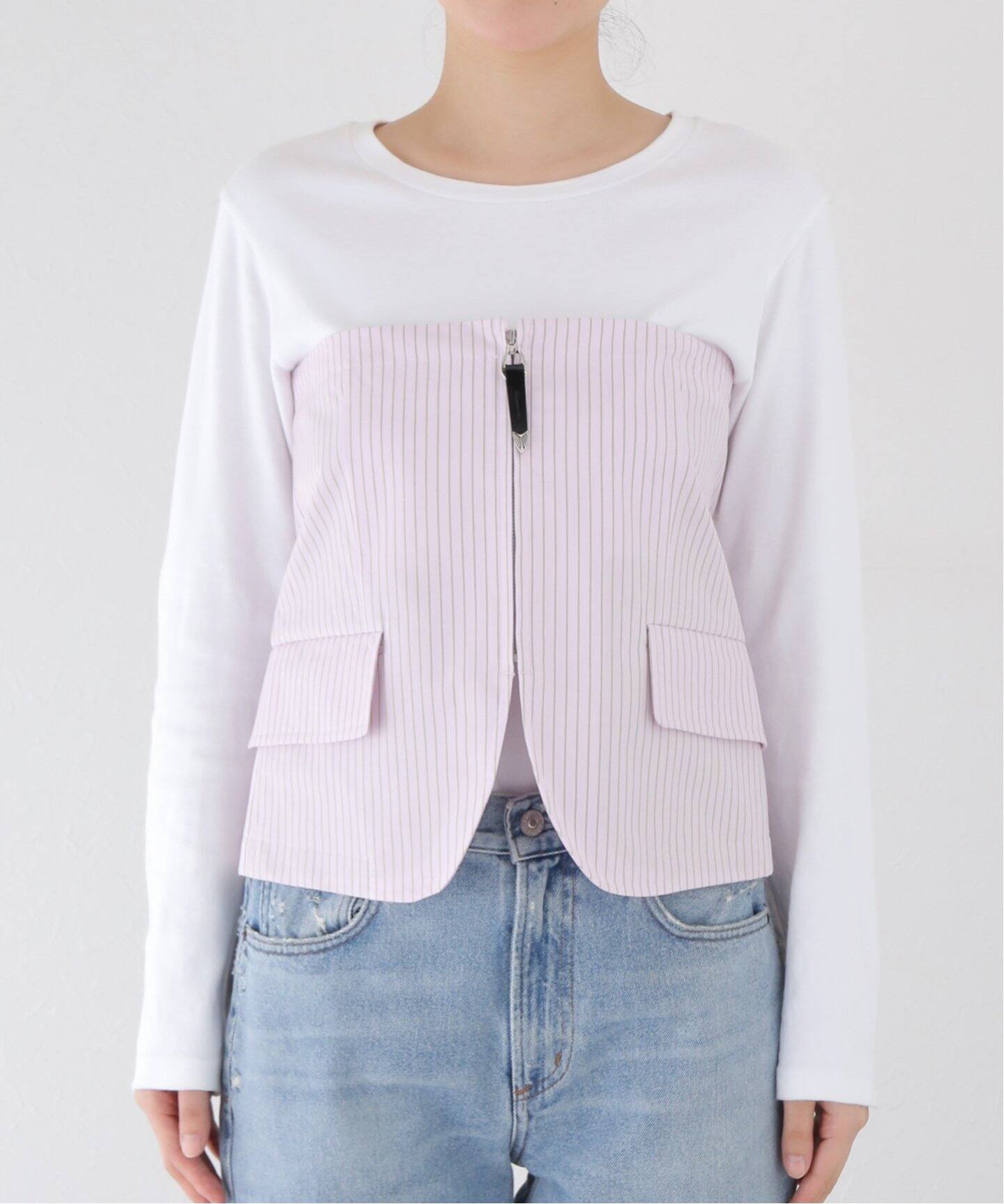 TOGA PULLA/トーガプルラ】Stripe cotton corset：ビスチェ（シャツ 