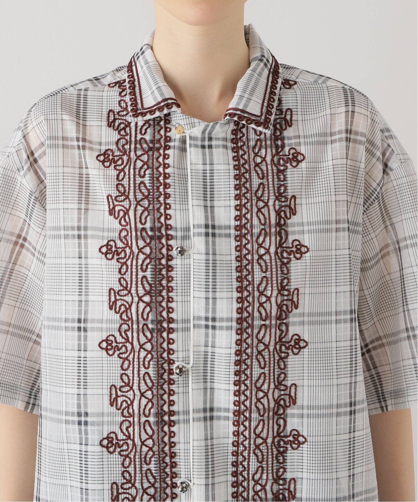 PONTI / ポンティ】Sheer Check Embroidered Shirt（シャツ／ブラウス 