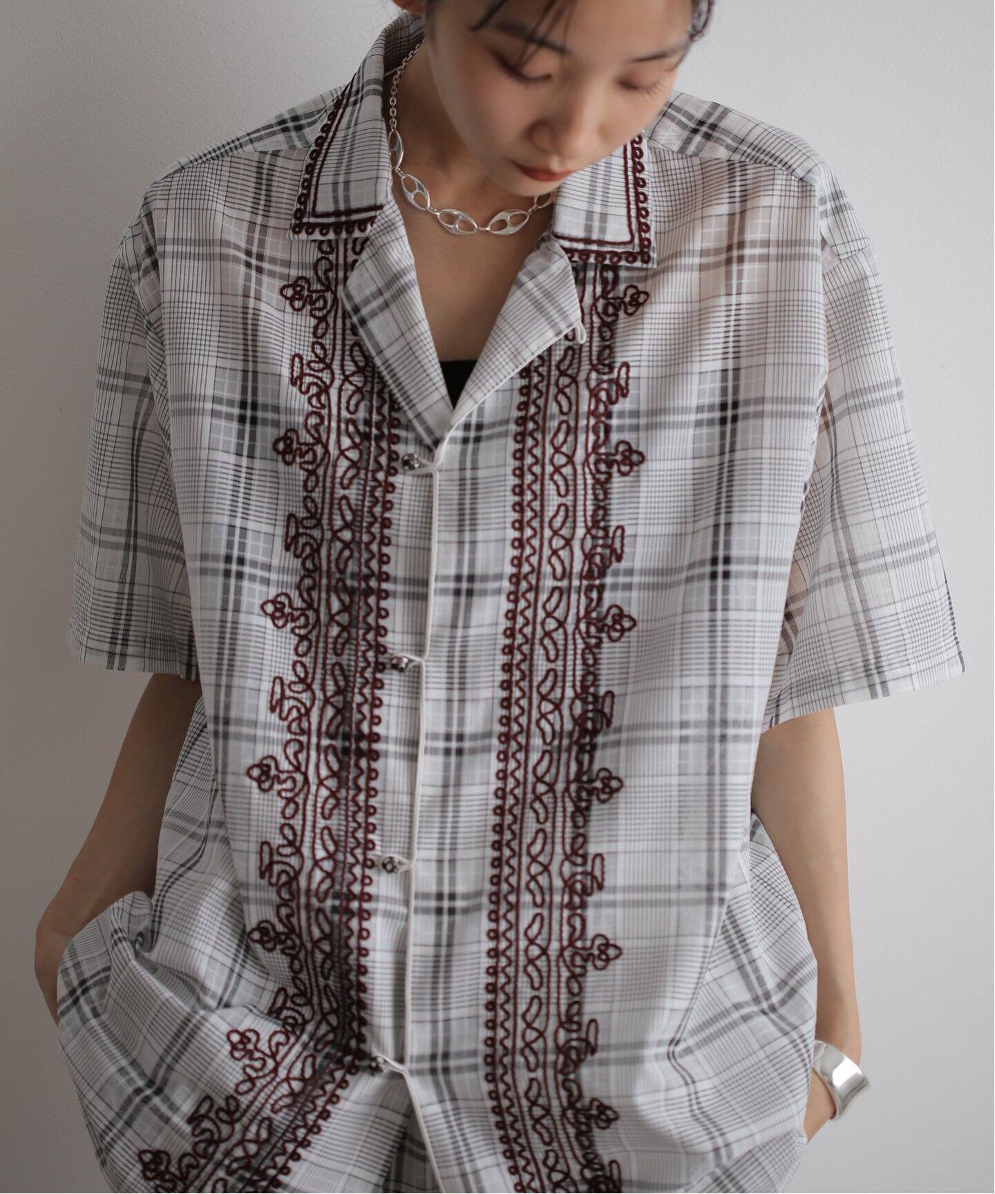 PONTI / ポンティ】Sheer Check Embroidered Shirt（シャツ／ブラウス 