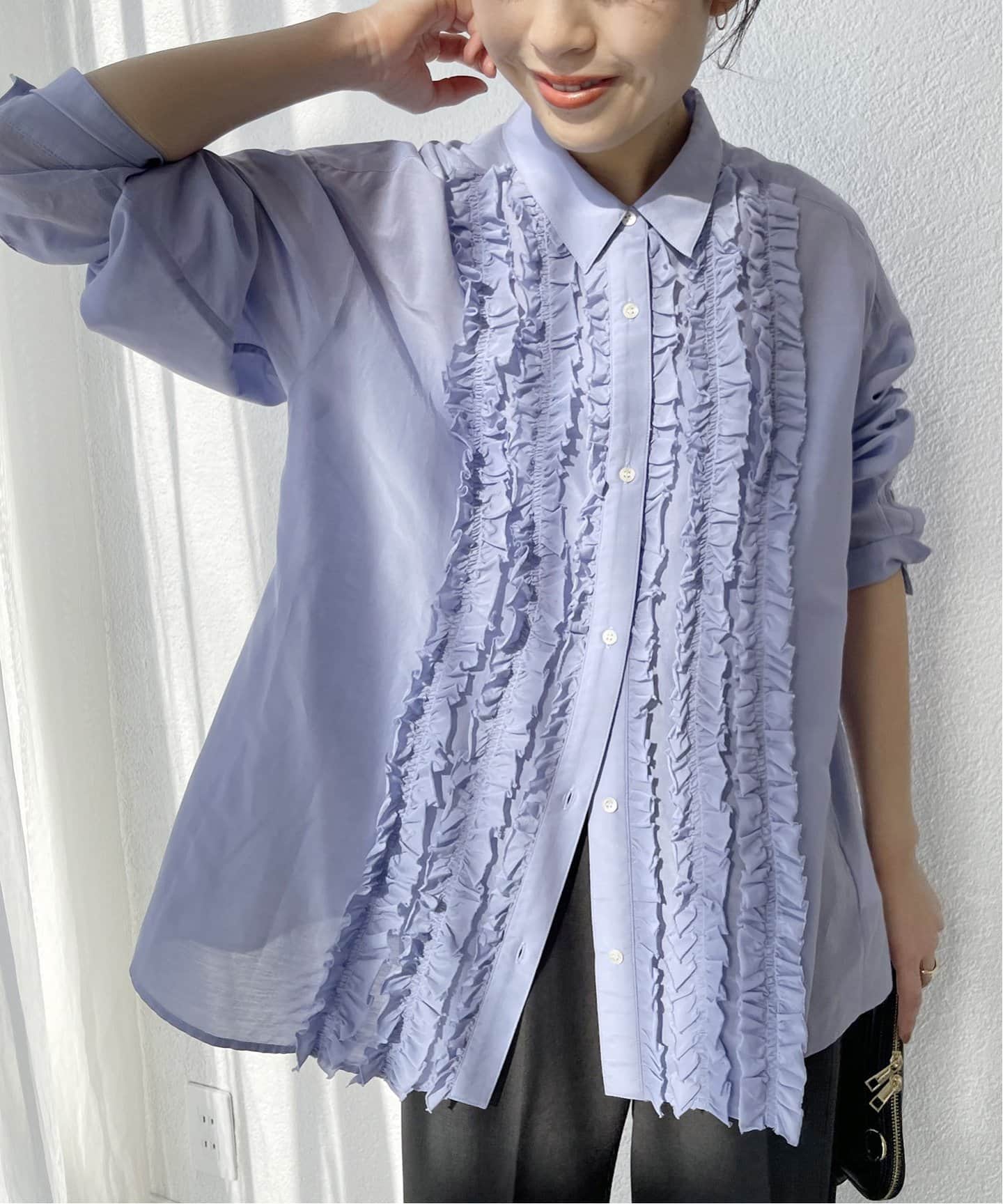 sara⭐︎Spick&Span コットンシルクフロントフリルブラウス sara⭐︎Spick&Span コットンシルクフロントフリルブラウス