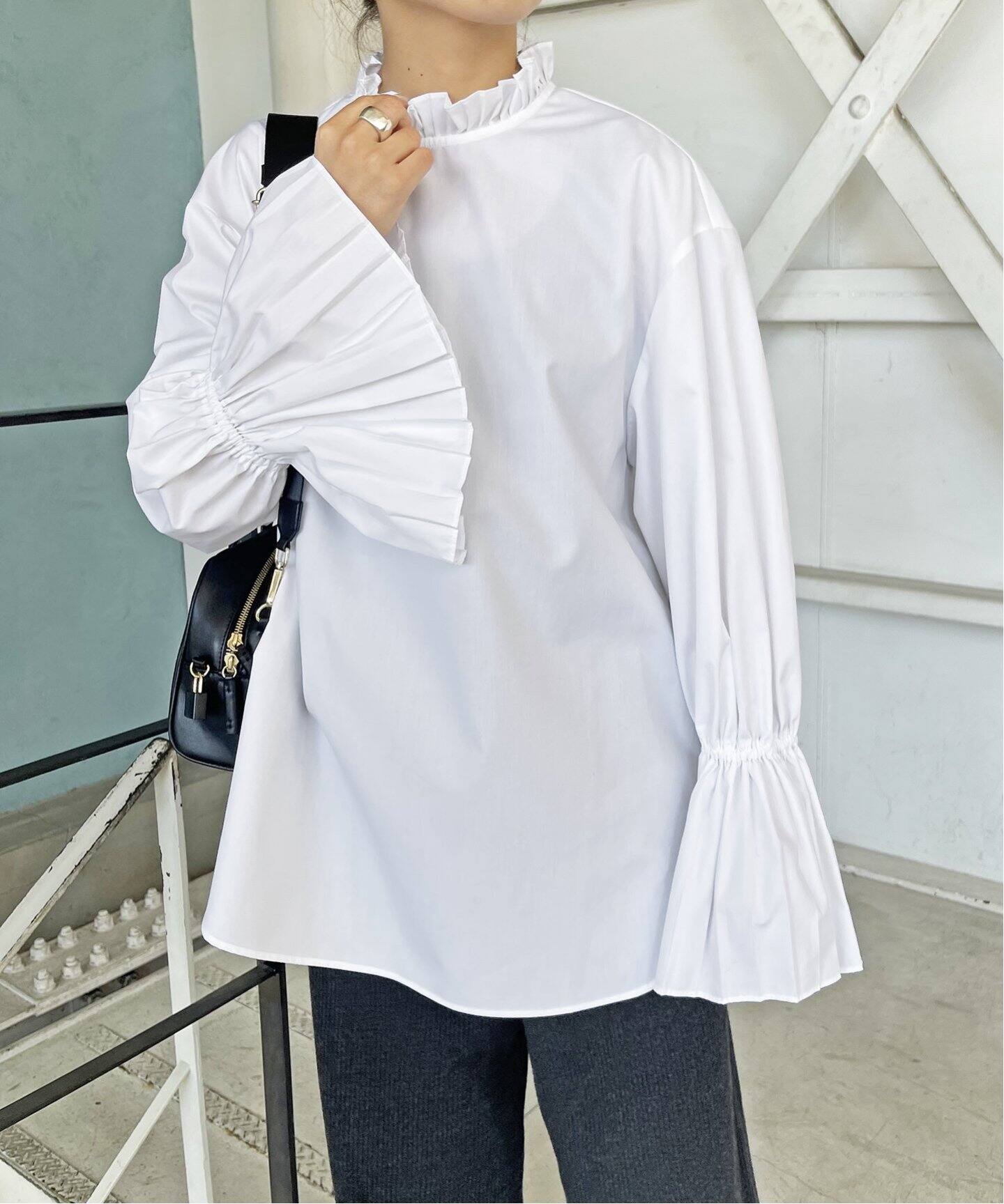 追加》コットンブロードタックフリルブラウス（シャツ／ブラウス  