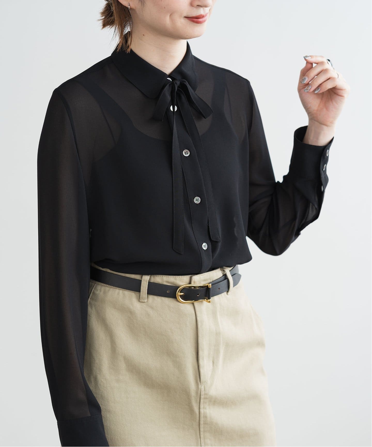 新品) Spick and Span リボンボウタイシフォンブラウスセリーヌ