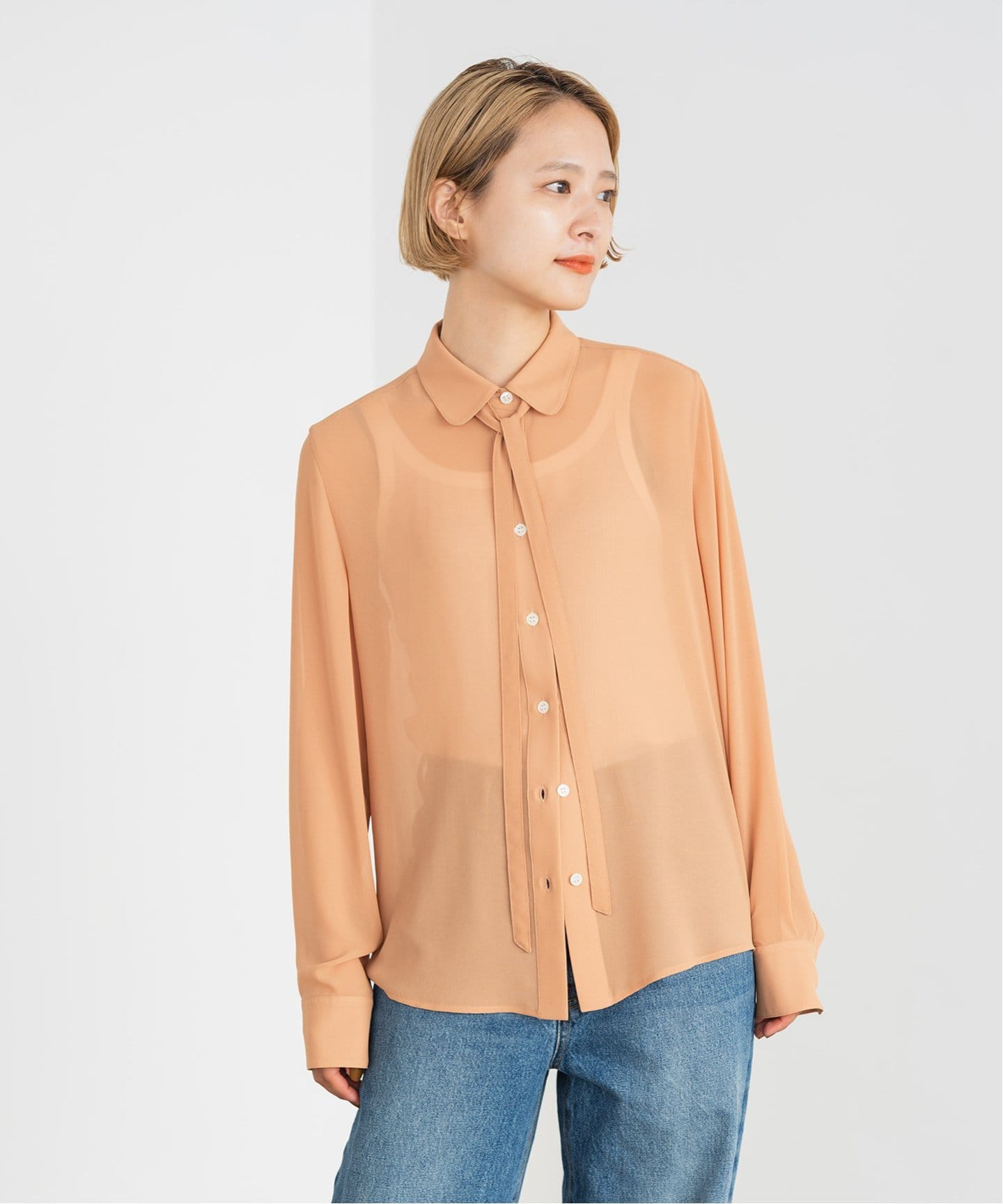 EXCENTRIQUE ボウタイ付き 半袖 シフォンブラウス エクサントリーク ボウタイ付き半袖シフォンブラウス レディース 女性[品番