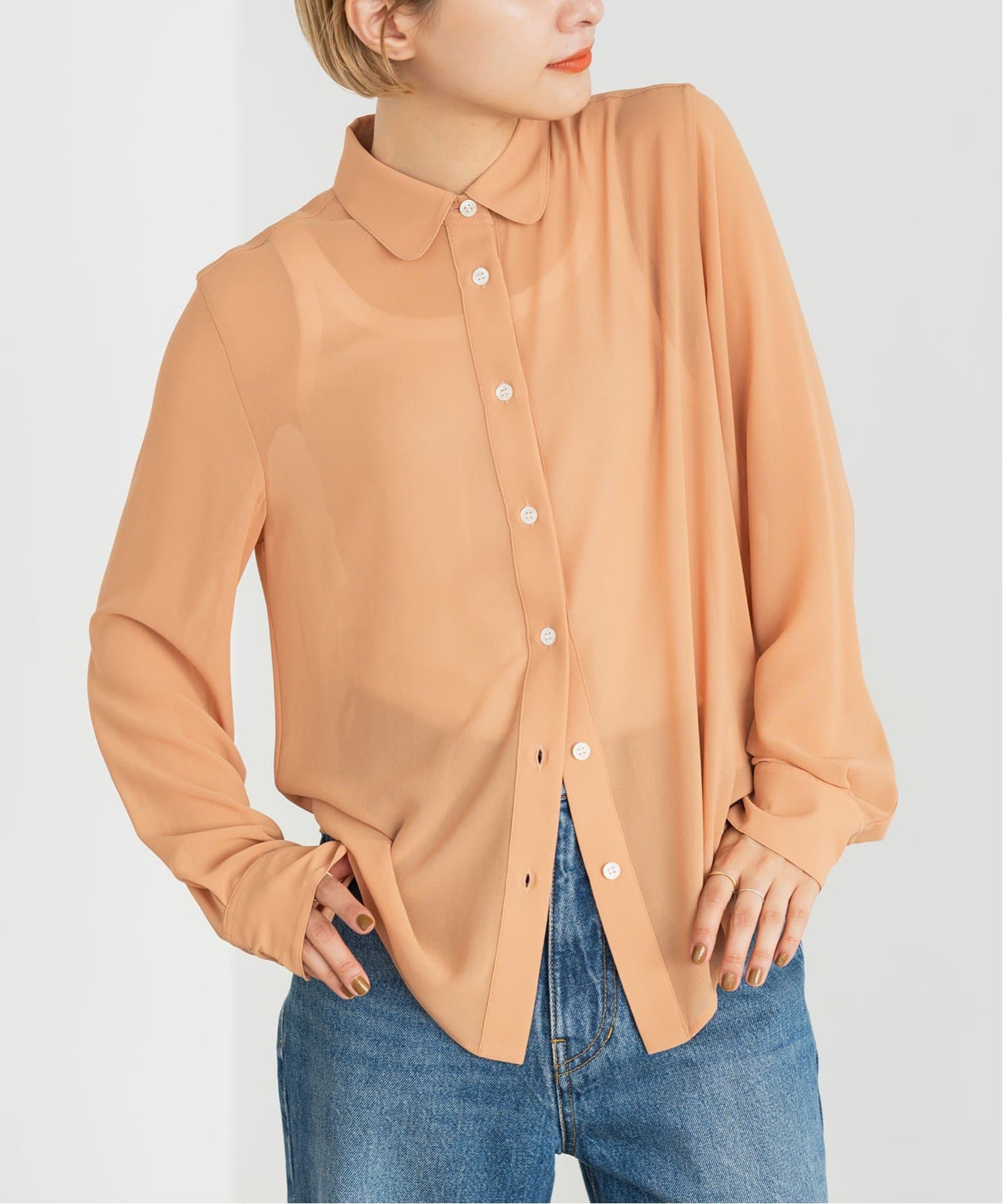 ちーちく様用ベージュ リボン付き シフォンブラウス ちーちく様用ベージュ リボン付き シフォンブラウス