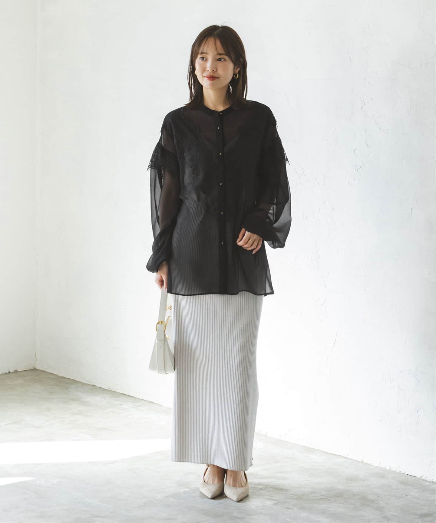 リバーレーストリミングシフォンブラウス（シャツ／ブラウス