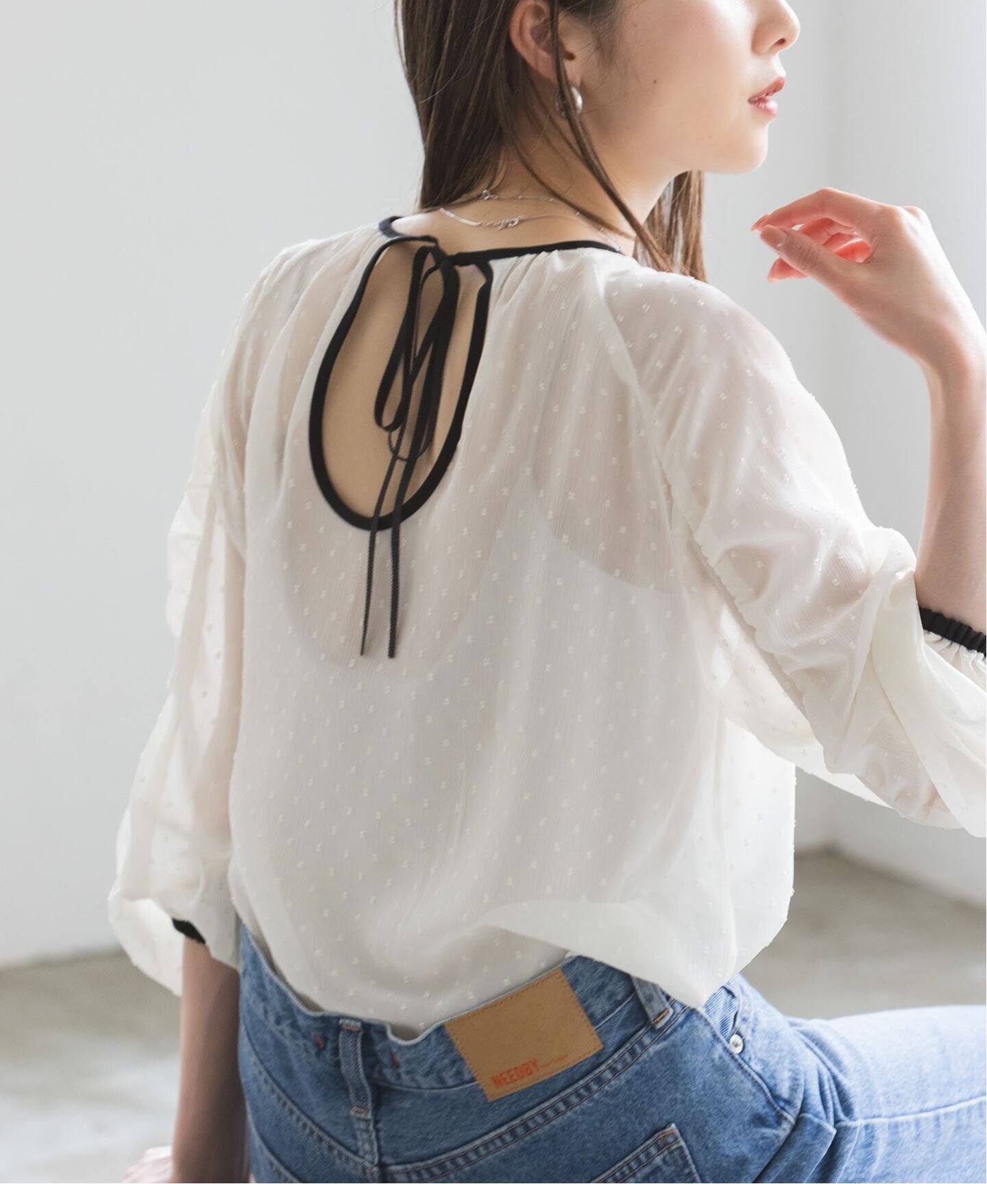 DEREK LAM デレクラム ドット シルクシフォンブラウス（シルバードット  