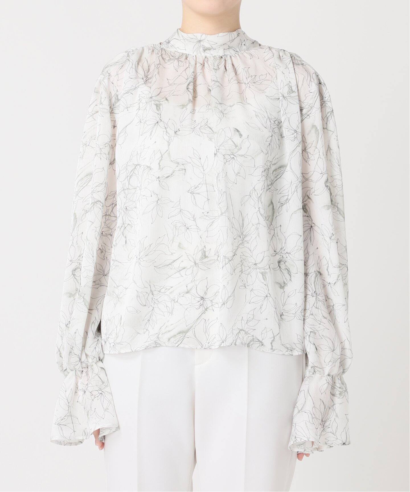 マーブルフラワーギャザーボウタイブラウス（シャツ／ブラウス  