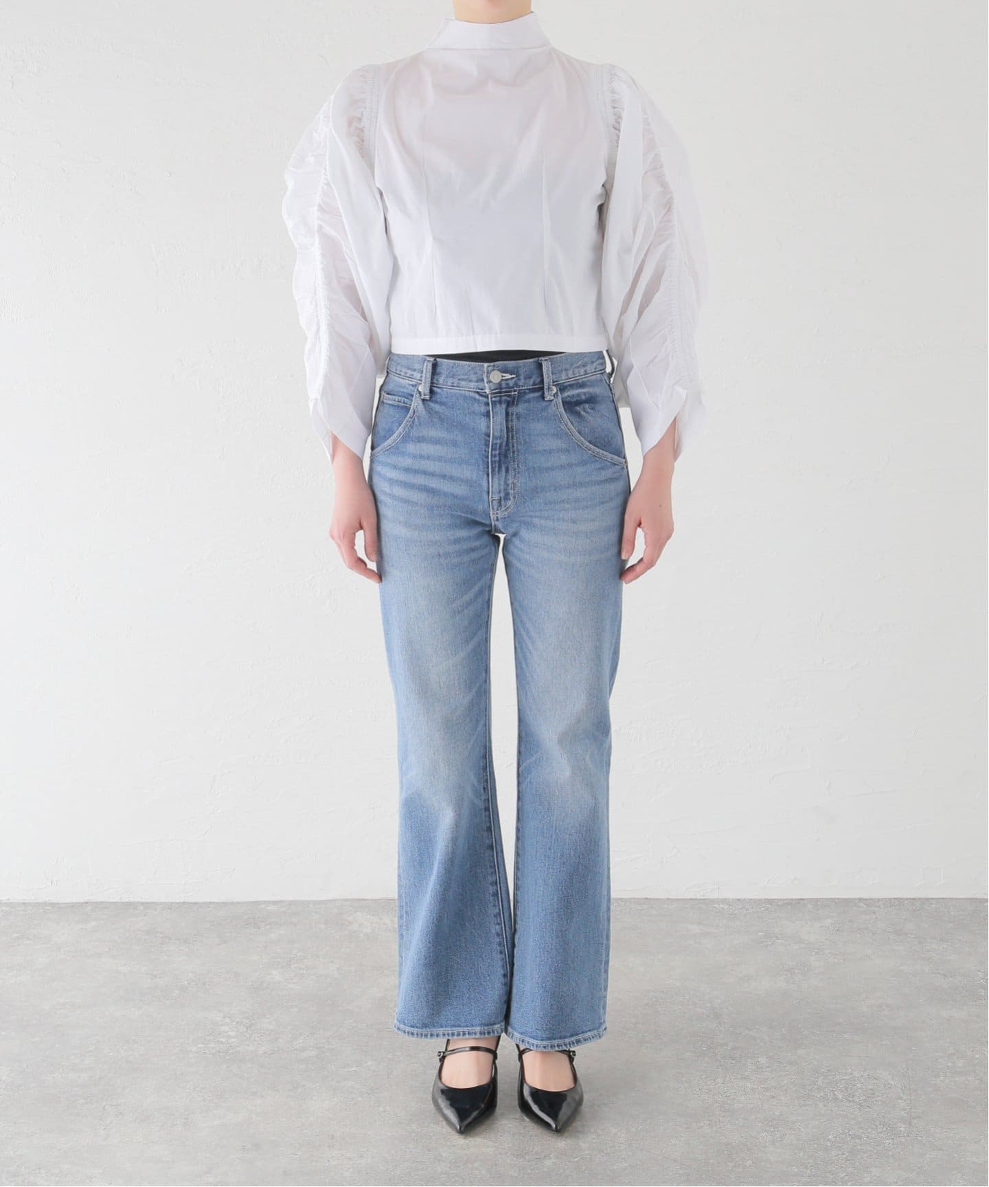 美品 シーオール 2万円 ビッグカラーブラウス ブルー ジャーナルスタンダード SEEALL/シーオール】 GATHER SLEEVE TOP:ブラウス（シャツ