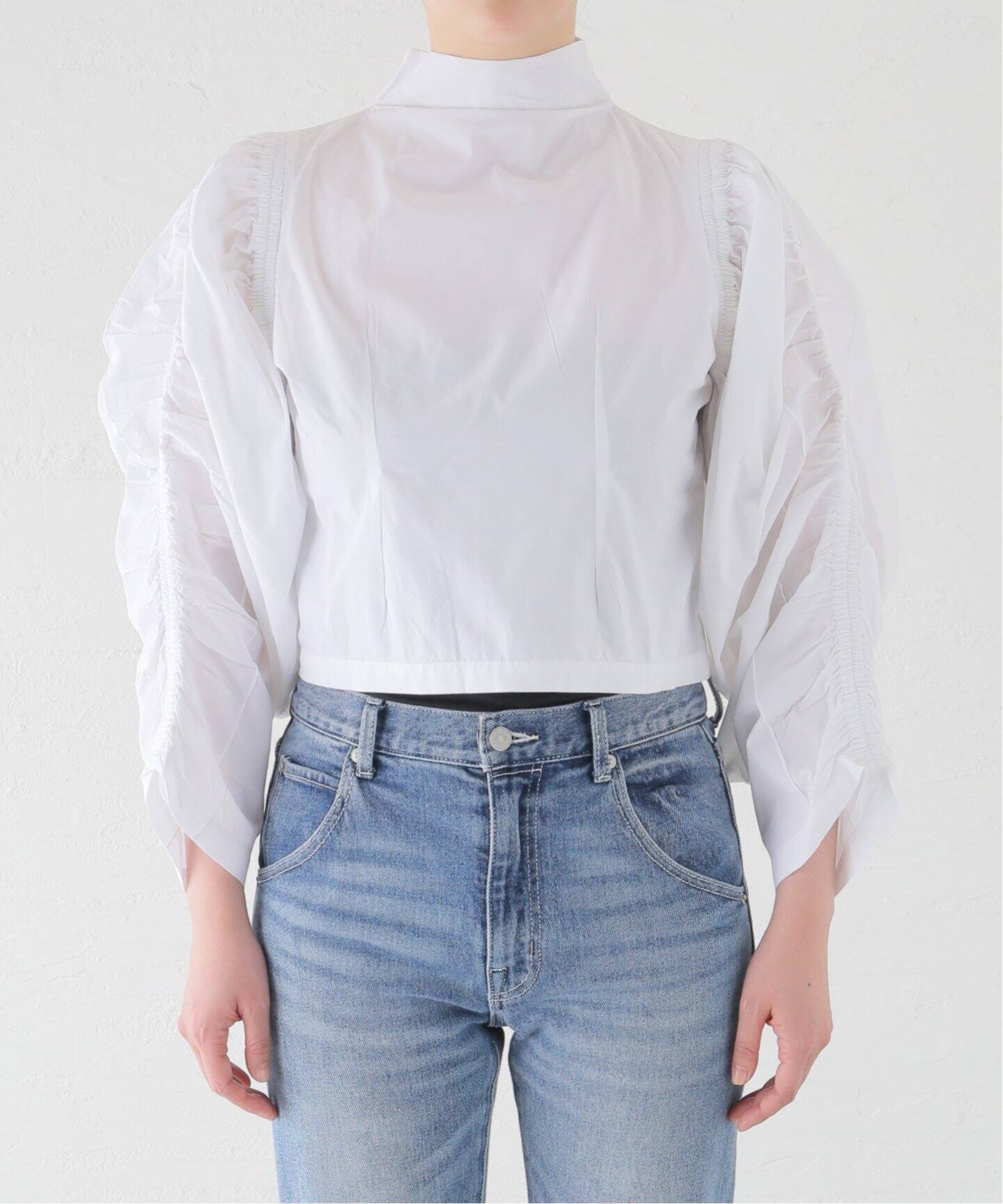 SEEALL/シーオール】 GATHER SLEEVE TOP:ブラウス（シャツ／ブラウス 