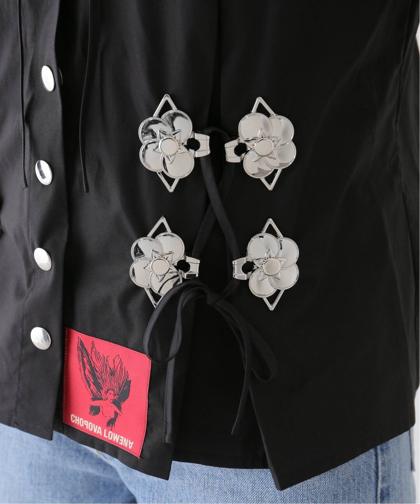 CHOPOVA LOWENA Tシャツ犬天使花ブラック - 半袖(Tシャツ) 