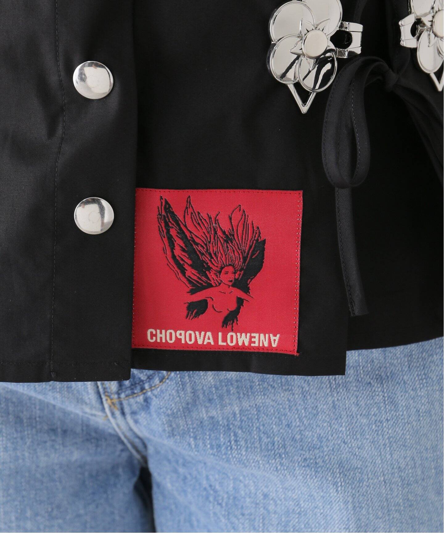 CHOPOVA LOWENA Tシャツ犬天使花ブラック - 半袖(Tシャツ) 