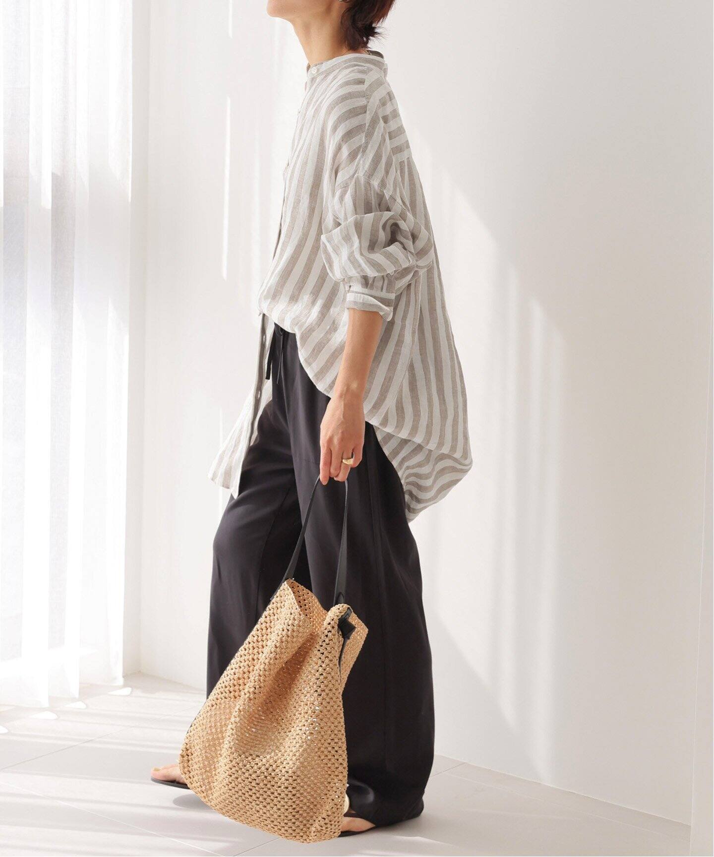 追加2》No.66ストライプフレンチリネンチュニック（シャツ／ブラウス 
