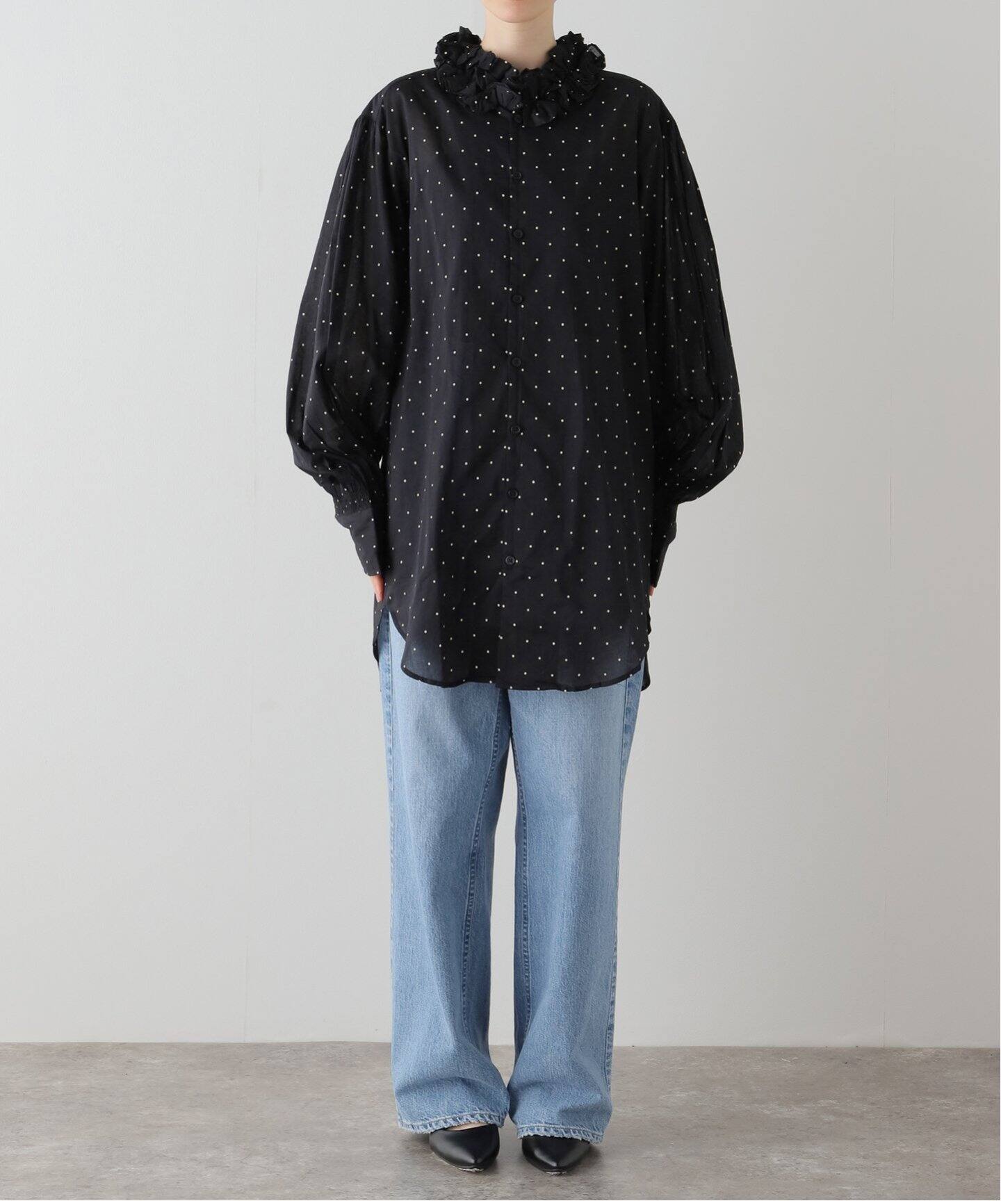 crinkle crinkle crinkle】cotton frill collar dot shirts：ブラウス 