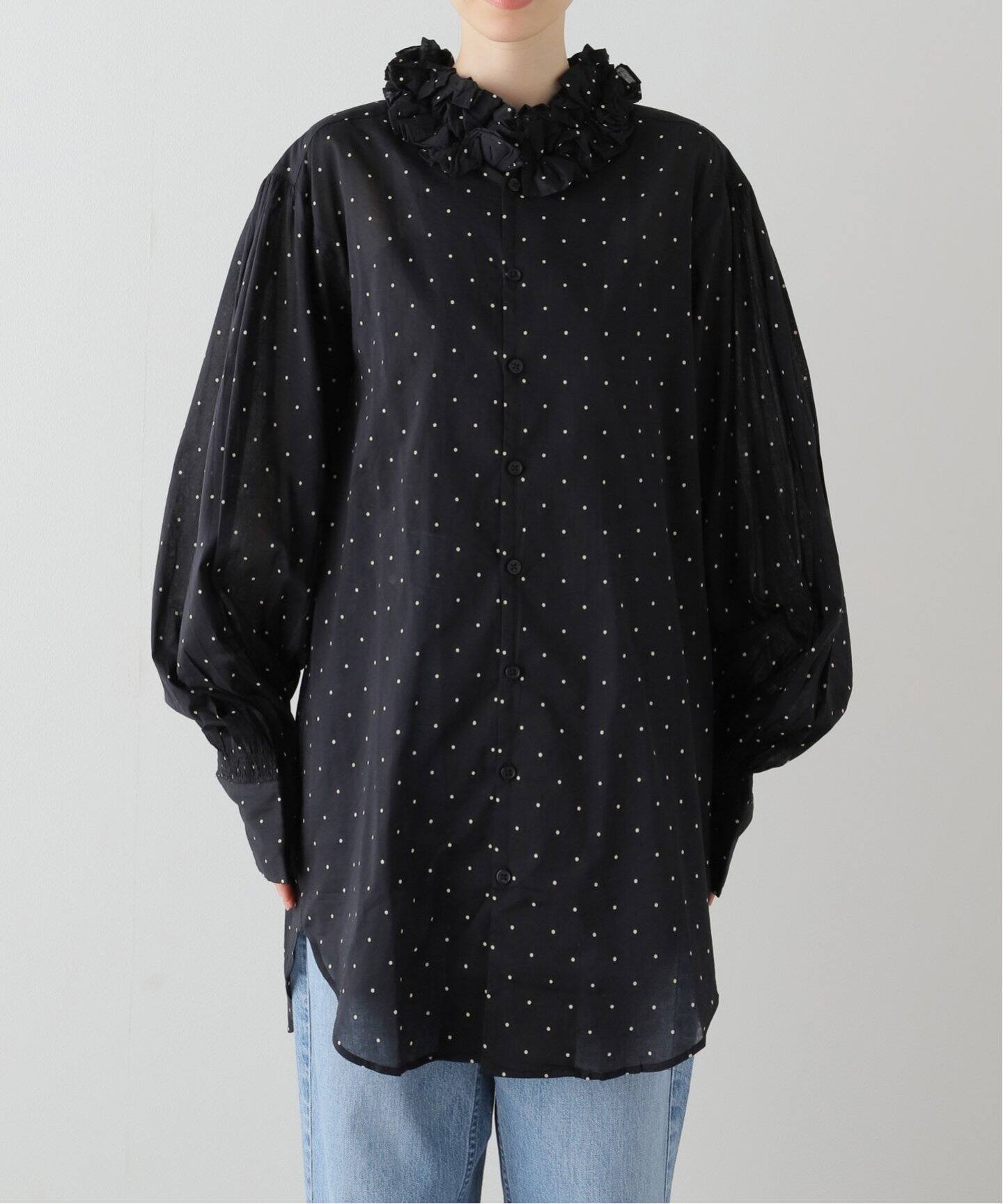 crinkle crinkle crinkle】cotton frill collar dot shirts：ブラウス 