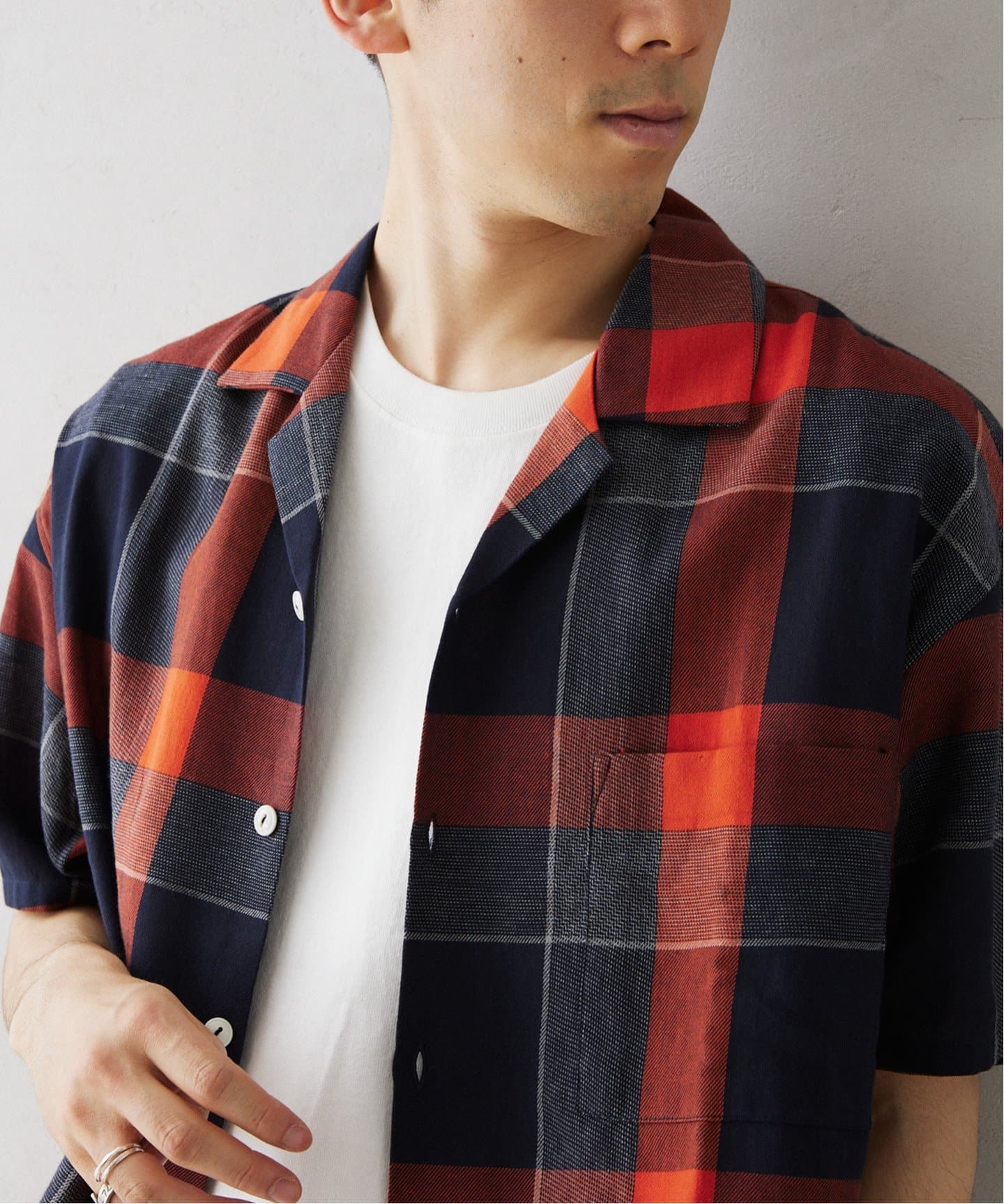 INDIA SHIRTINGS インドチェック オープンカラーシャツ