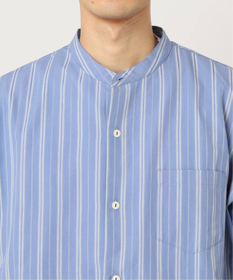 サンカクスタンドwoolenストライプシャツ（バンドカラー） ひろかっ