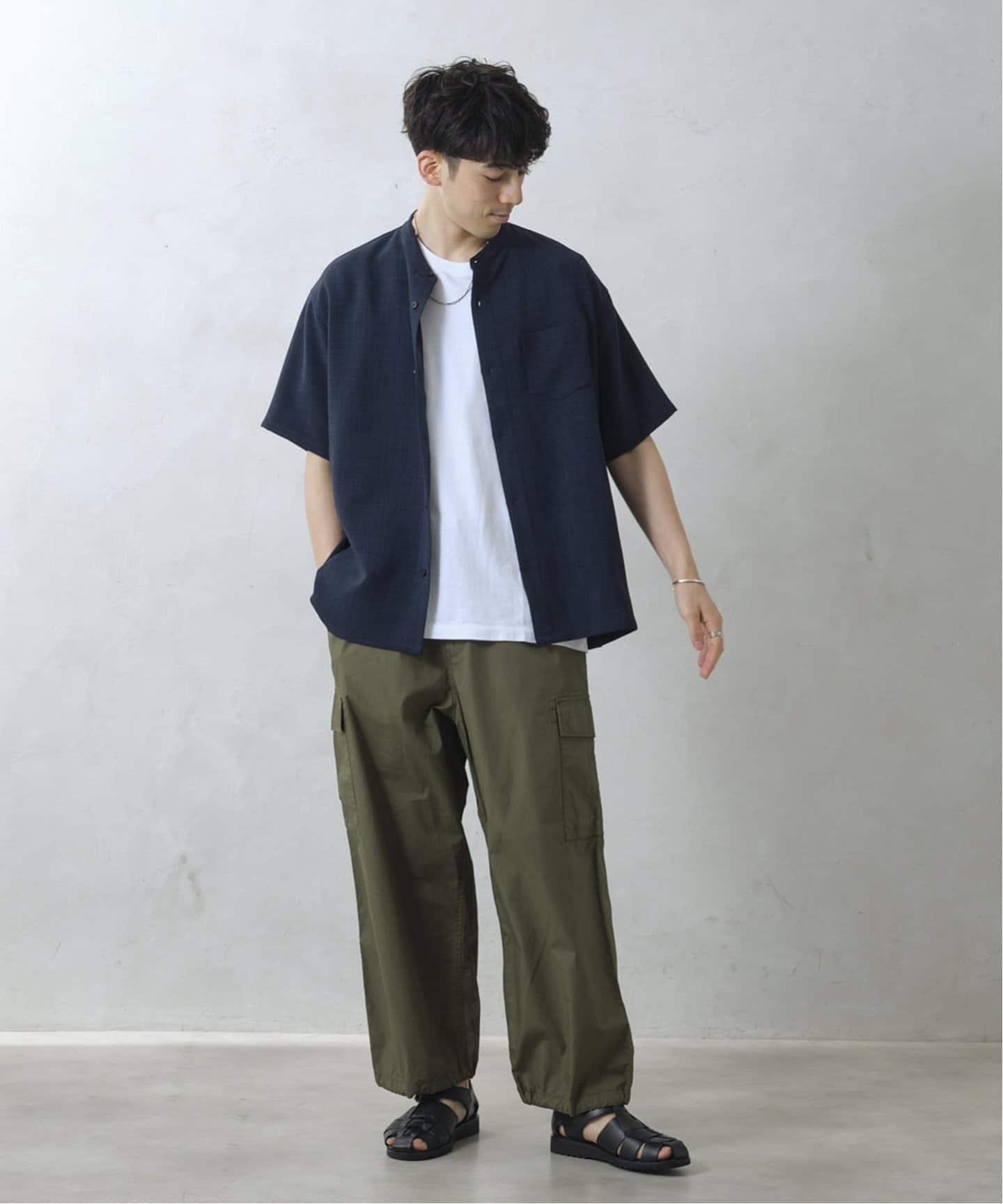 JS relume TECH CANVASバンドカラー半袖シャツ M TECH CANVAS バンドカラー 半袖シャツ（シャツ／ブラウス