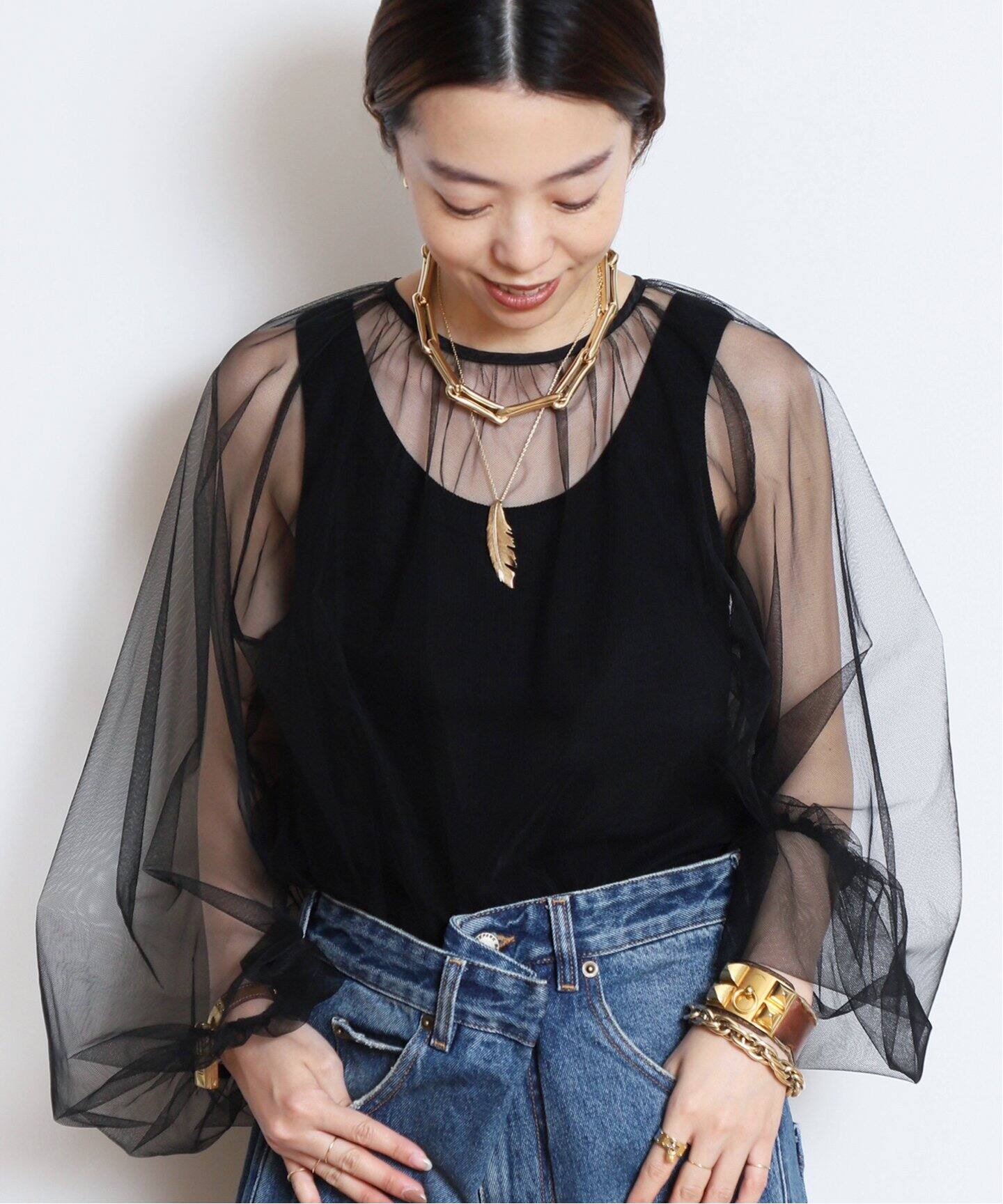 追加【Col Pierrot/コルピエロ】Tulle ブラウス（シャツ／ブラウス  