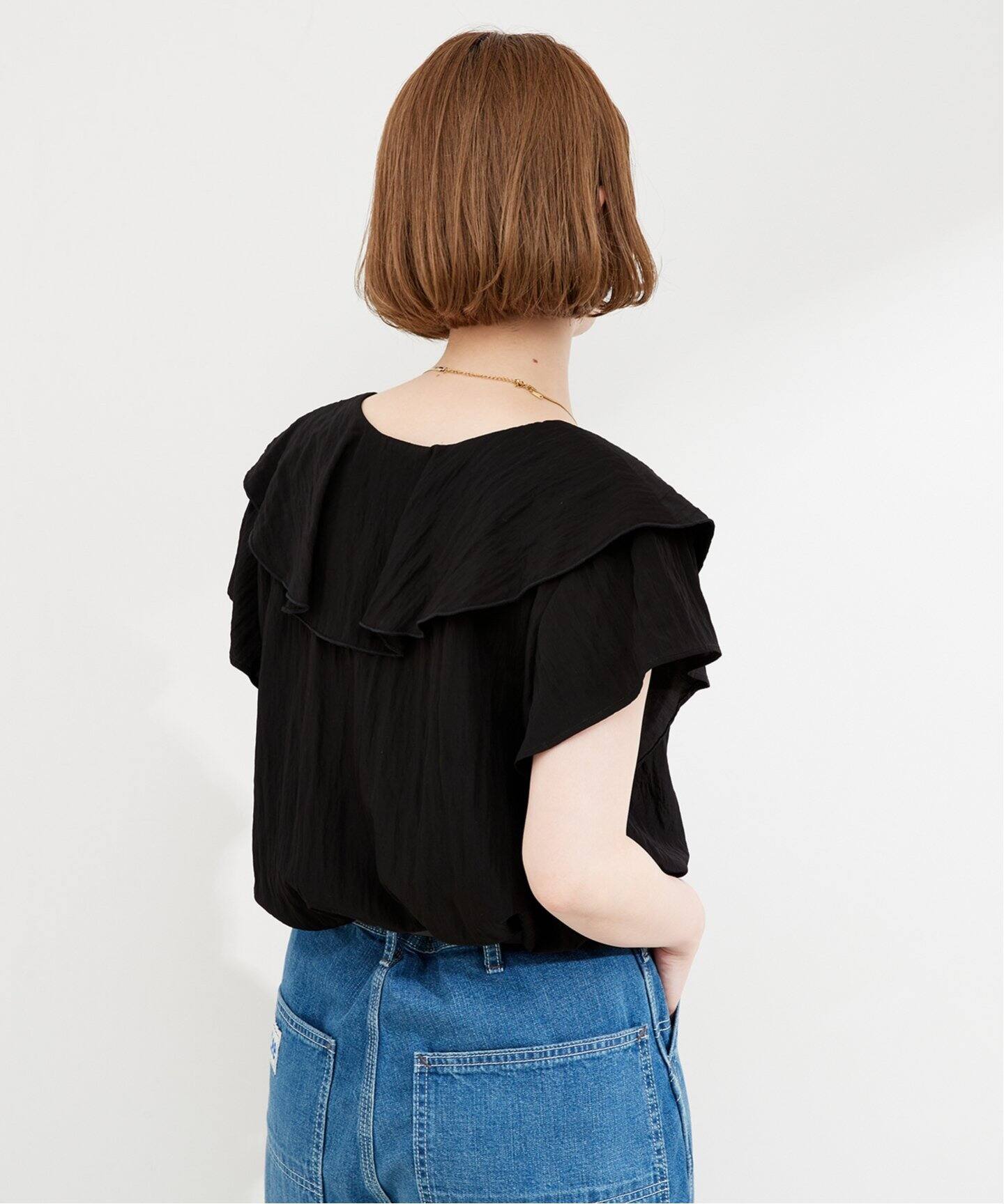美品♡ ヘイブ 半袖 春夏 クロスラッフルトップ カットソー ブラウス 黒