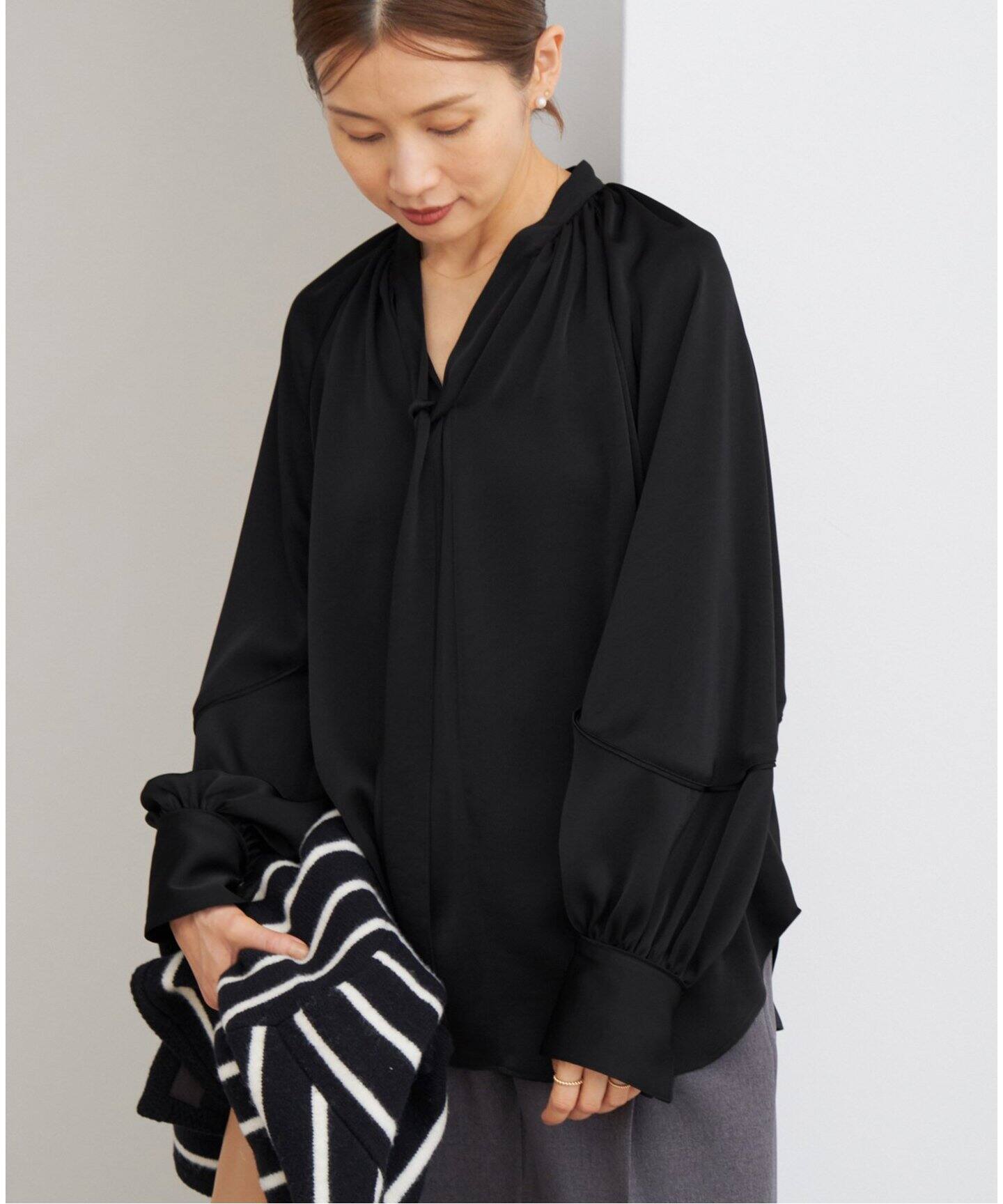 サテン ボウタイ スキッパーブラウス（シャツ／ブラウス）｜IENA  