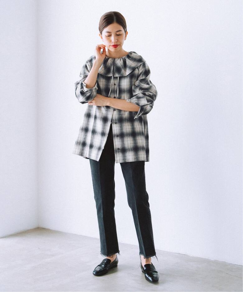 追加》BLACK フリルチェックブラウス（シャツ／ブラウス）｜IENA  