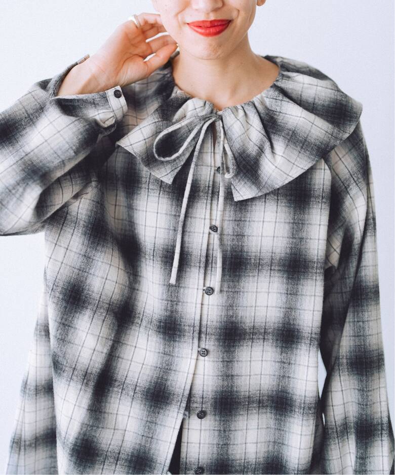 追加》BLACK フリルチェックブラウス（シャツ／ブラウス）｜IENA 