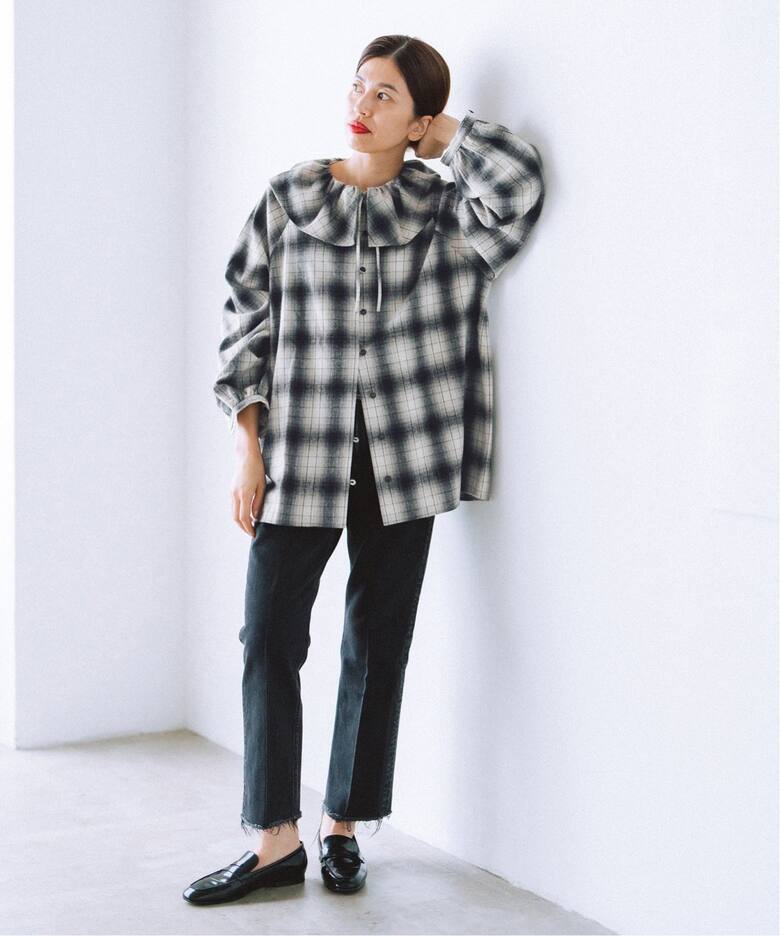 追加》BLACK フリルチェックブラウス（シャツ／ブラウス）｜IENA 