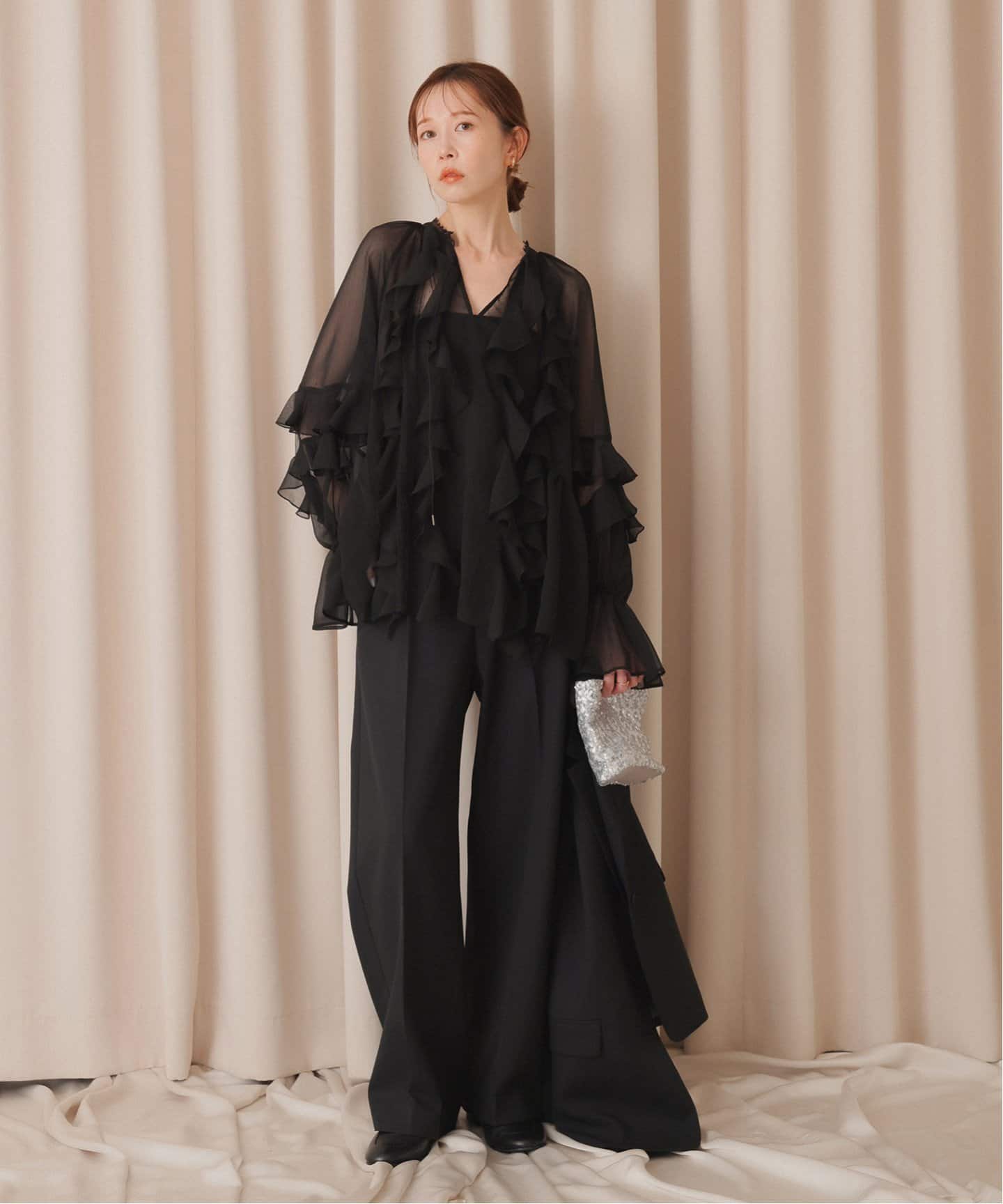 habi Frill ブラウス フリルブラウス 黒 ブラック